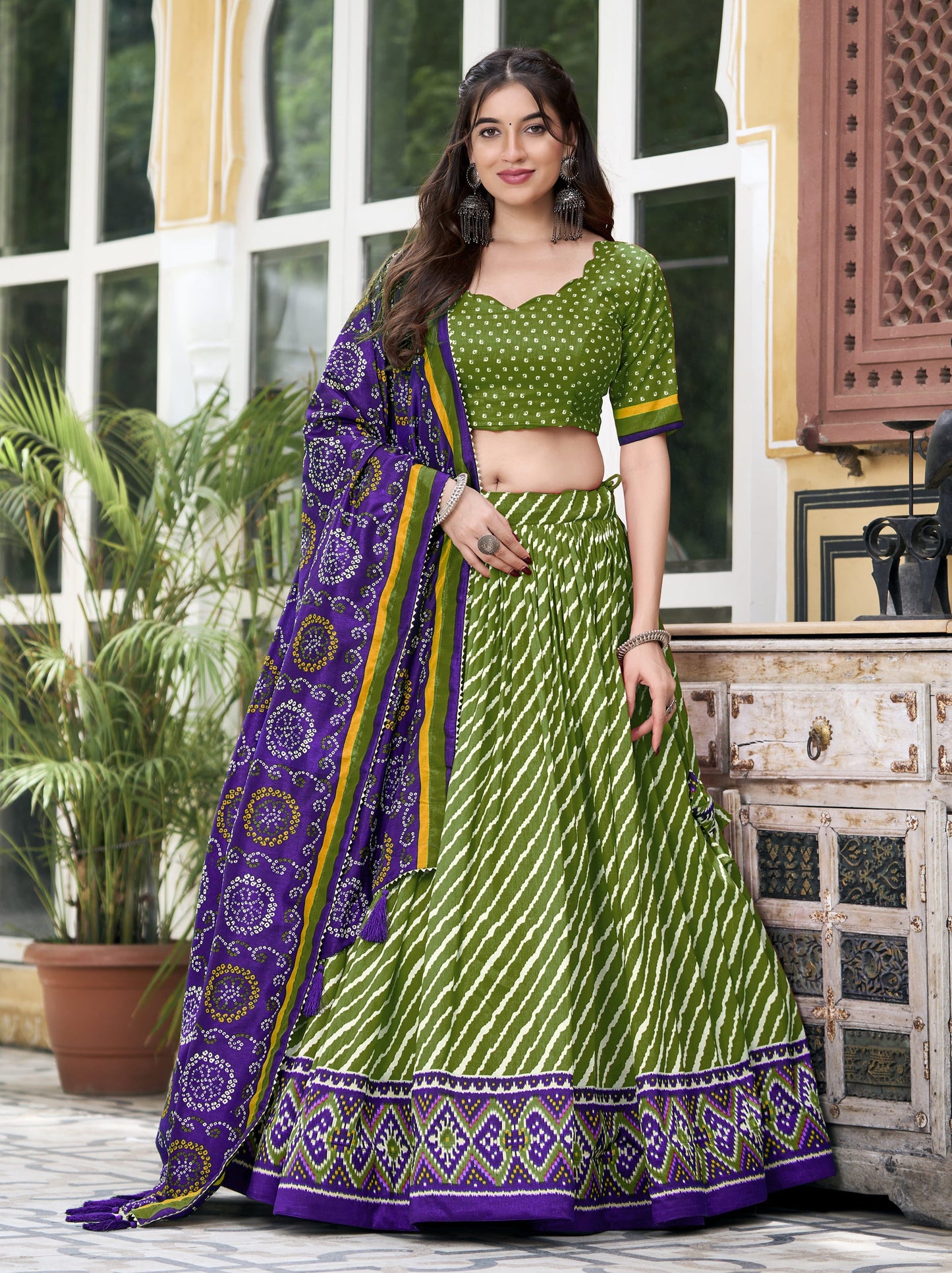 Latest Tussar Silk Leheriya Lehenga Choli
