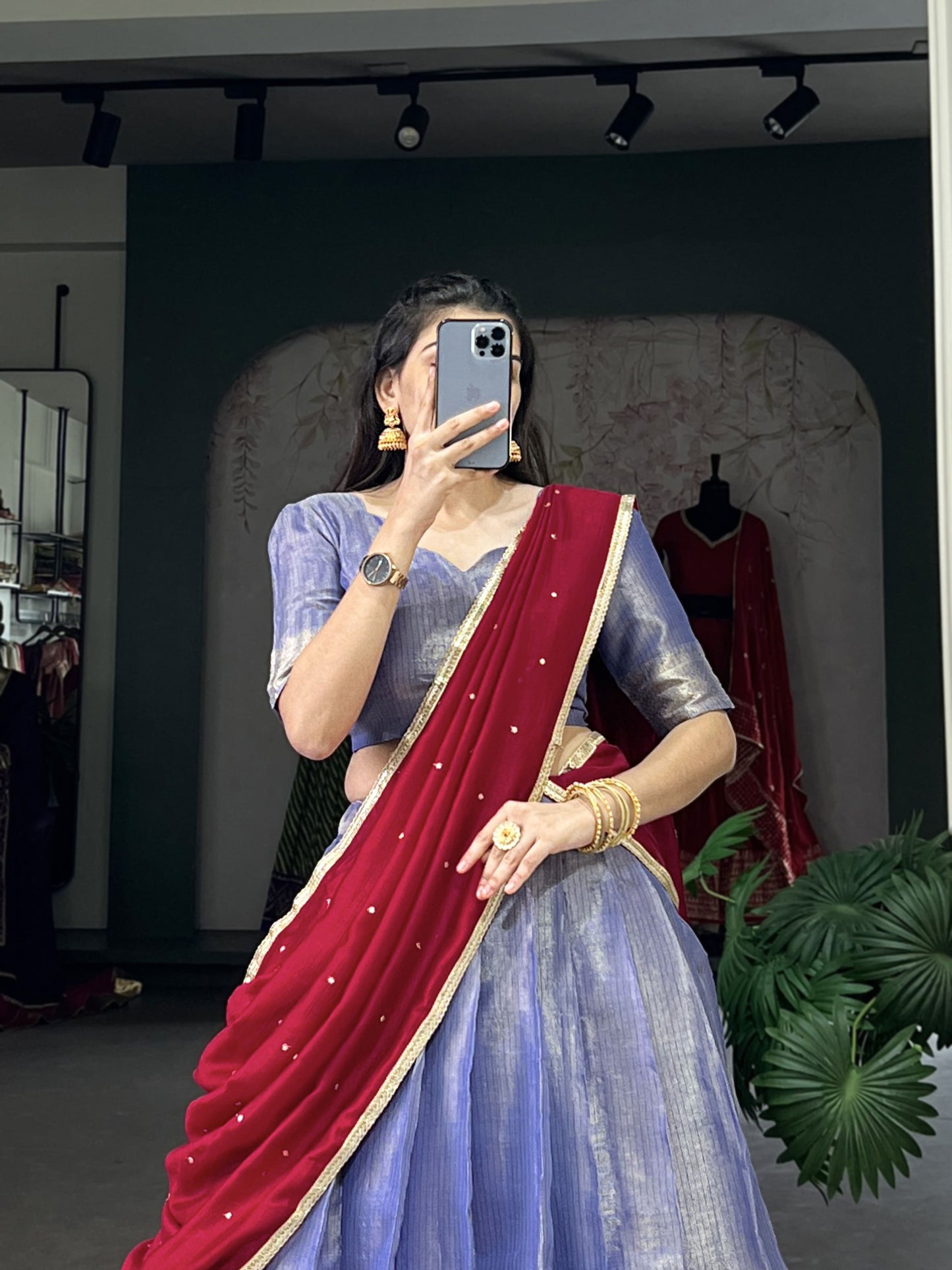 Latest Kanchipuram Zari Weaving Lehenga Choli Set / Half Saree (Stitched)
