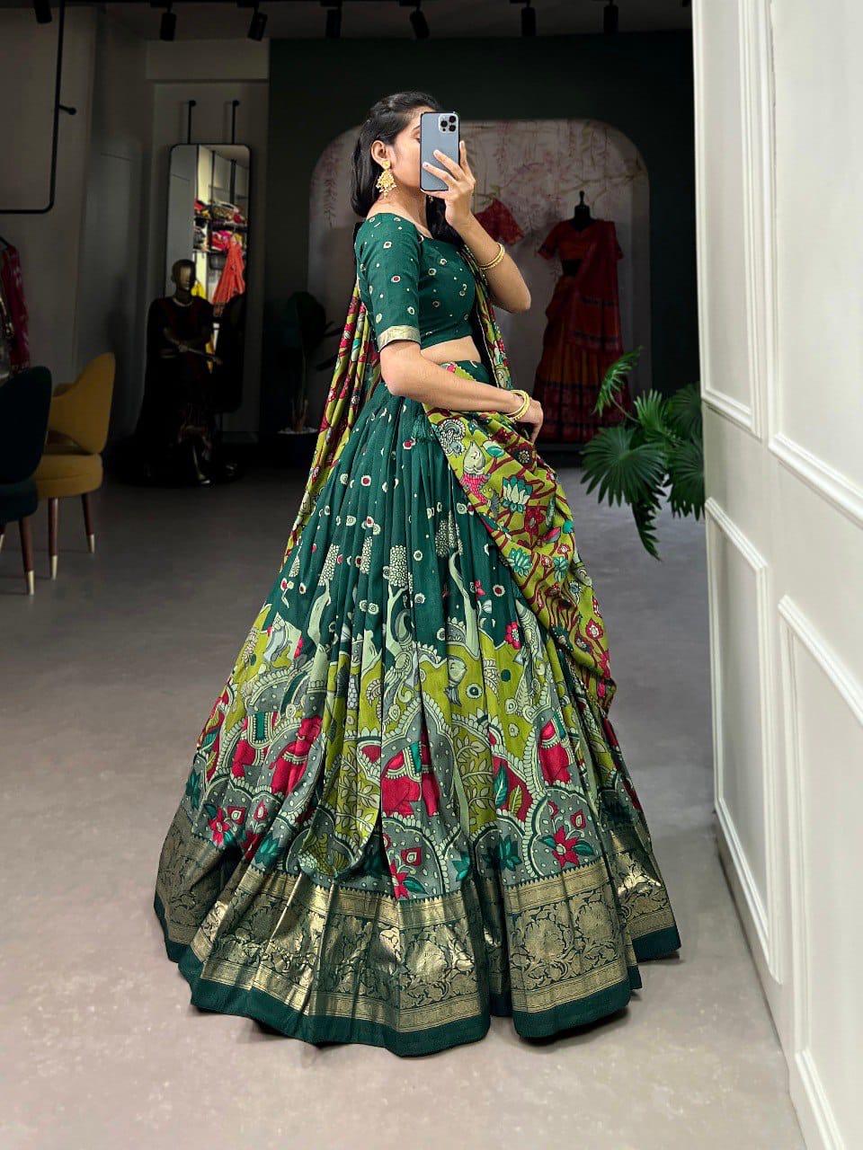 Trending Kalamkari Print Foil Work Lehenga Choli