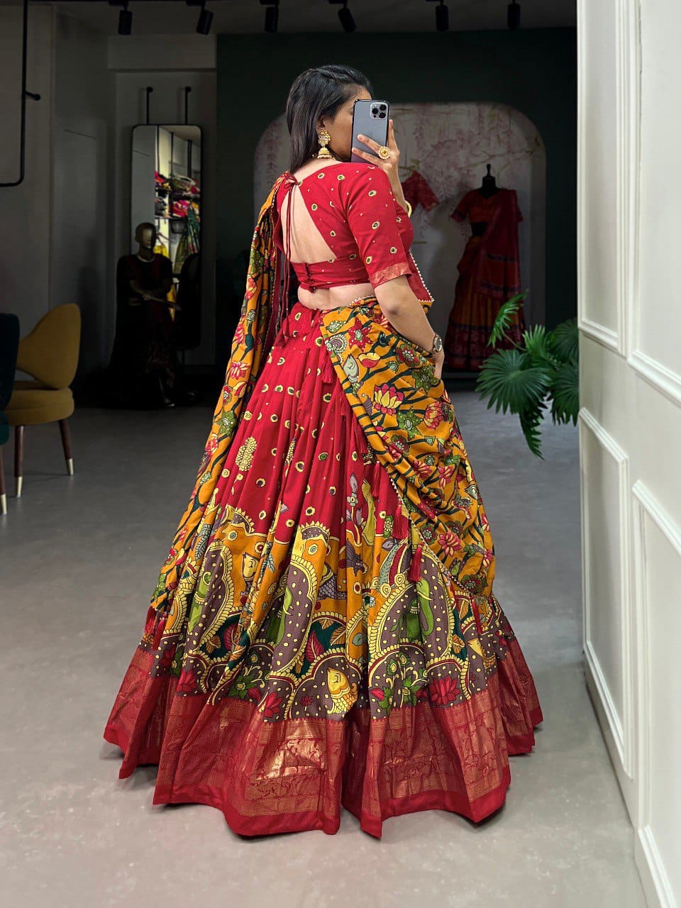 Trending Kalamkari Print Foil Work Lehenga Choli