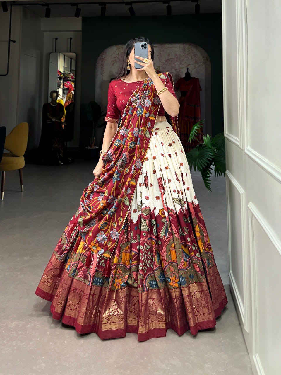 Trending Kalamkari Print Foil Work Lehenga Choli