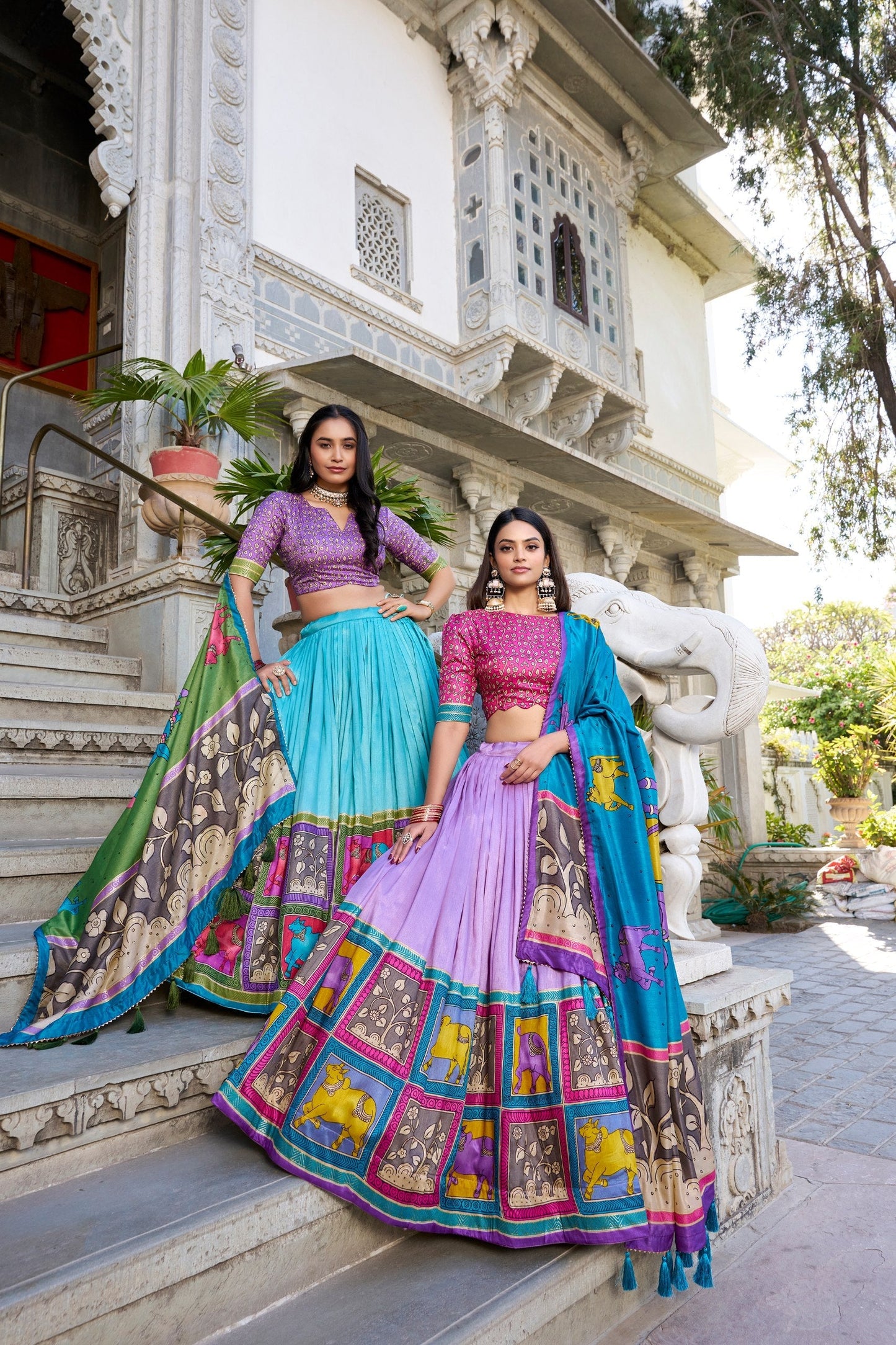 Kalamkari Print with Foil Work Tussar Silk Lehenga Choli