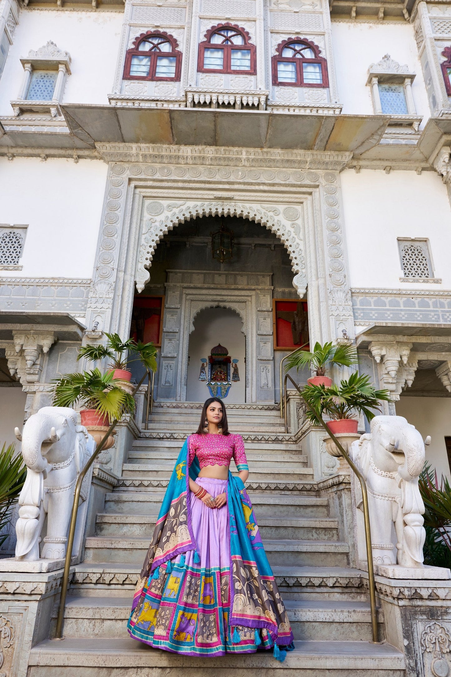 Kalamkari Print with Foil Work Tussar Silk Lehenga Choli
