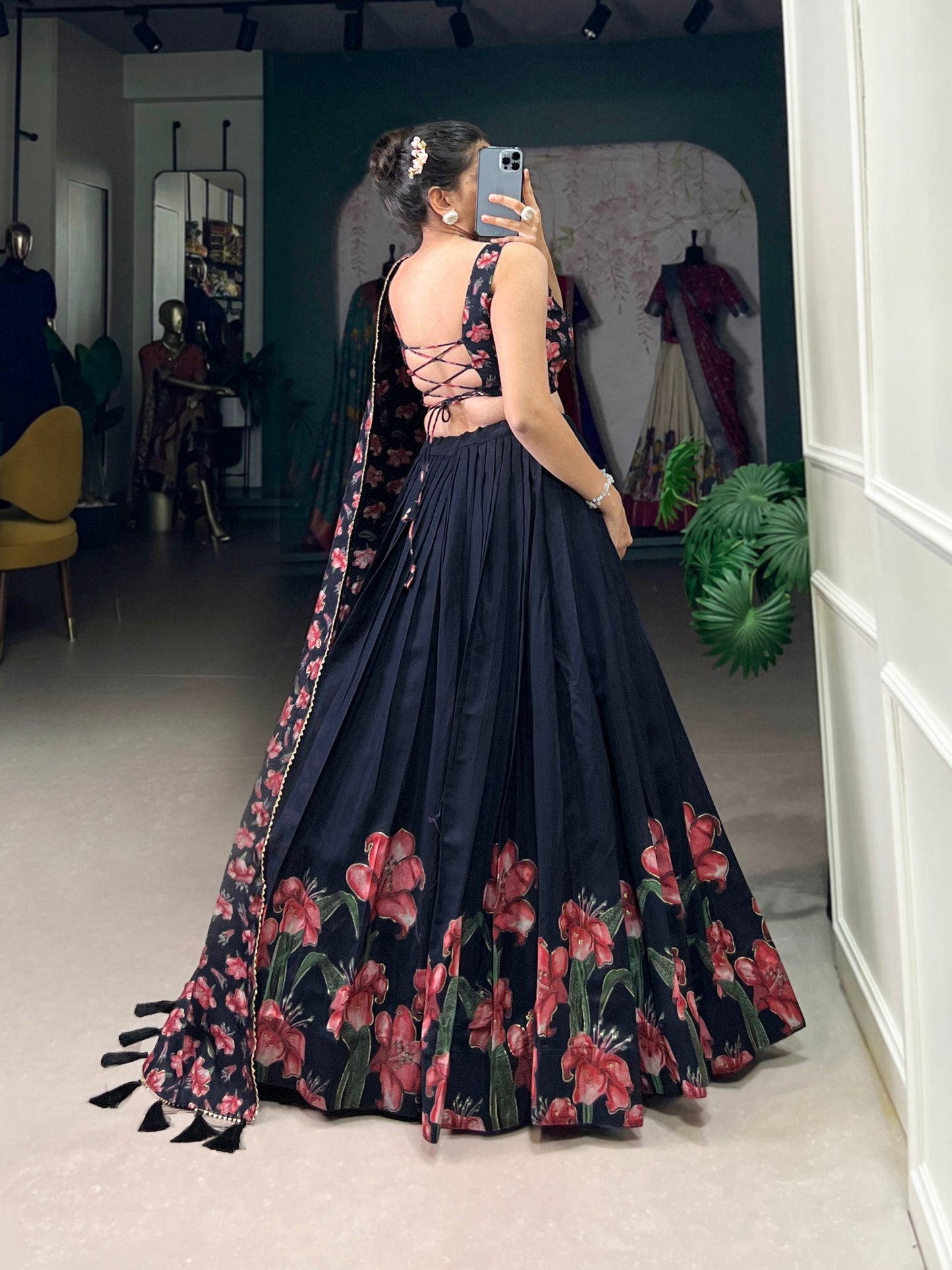 Floral Print Design Tussar Silk with Foil Print Lehenga Choli