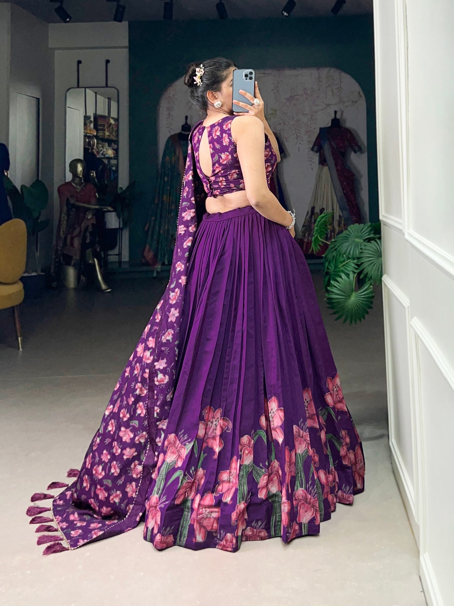 Floral Print Design Tussar Silk with Foil Print Lehenga Choli