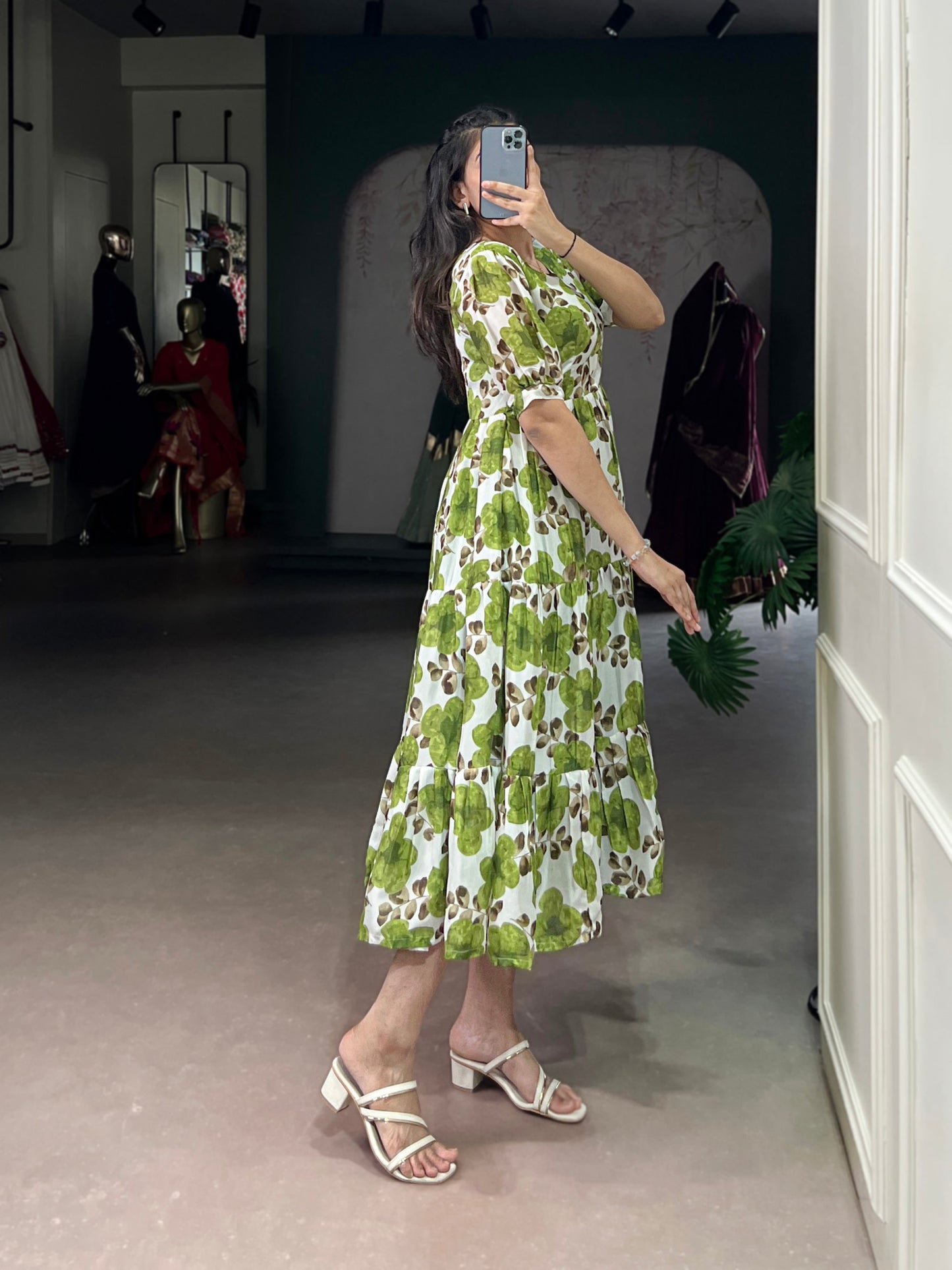 Floral Print Light Green Dress for Womens