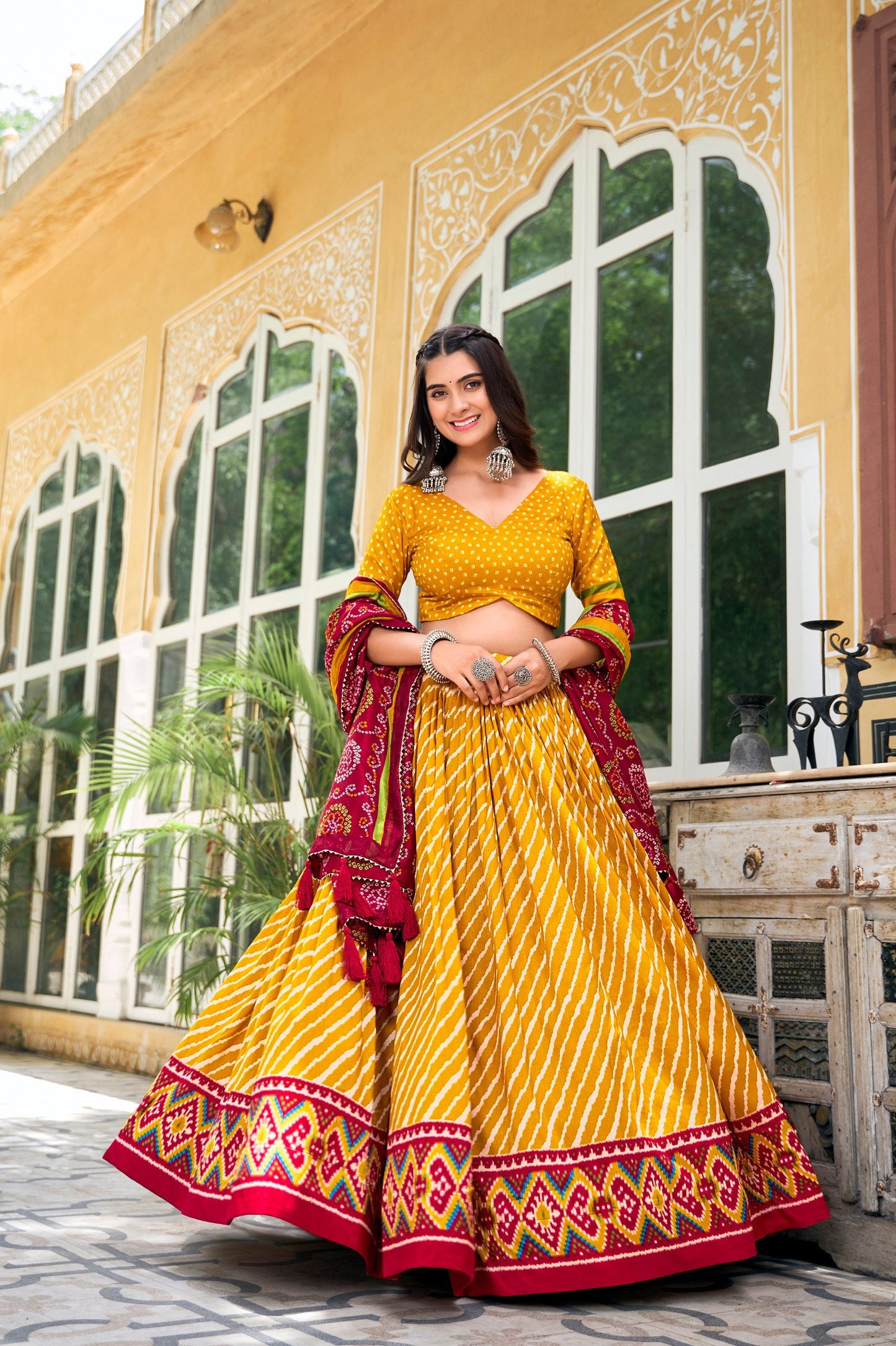 Latest Tussar Silk Leheriya Lehenga Choli