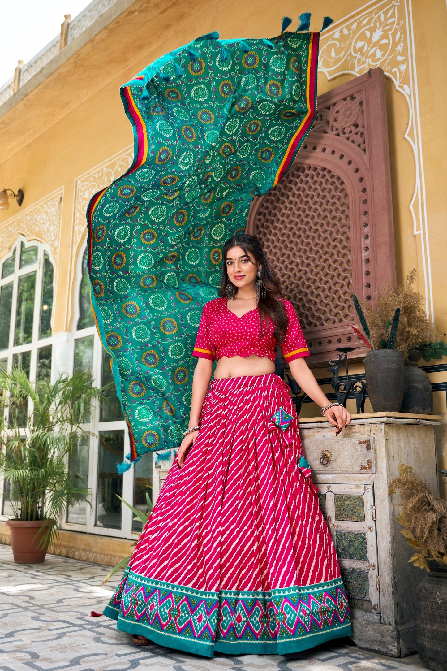Latest Tussar Silk Leheriya Lehenga Choli