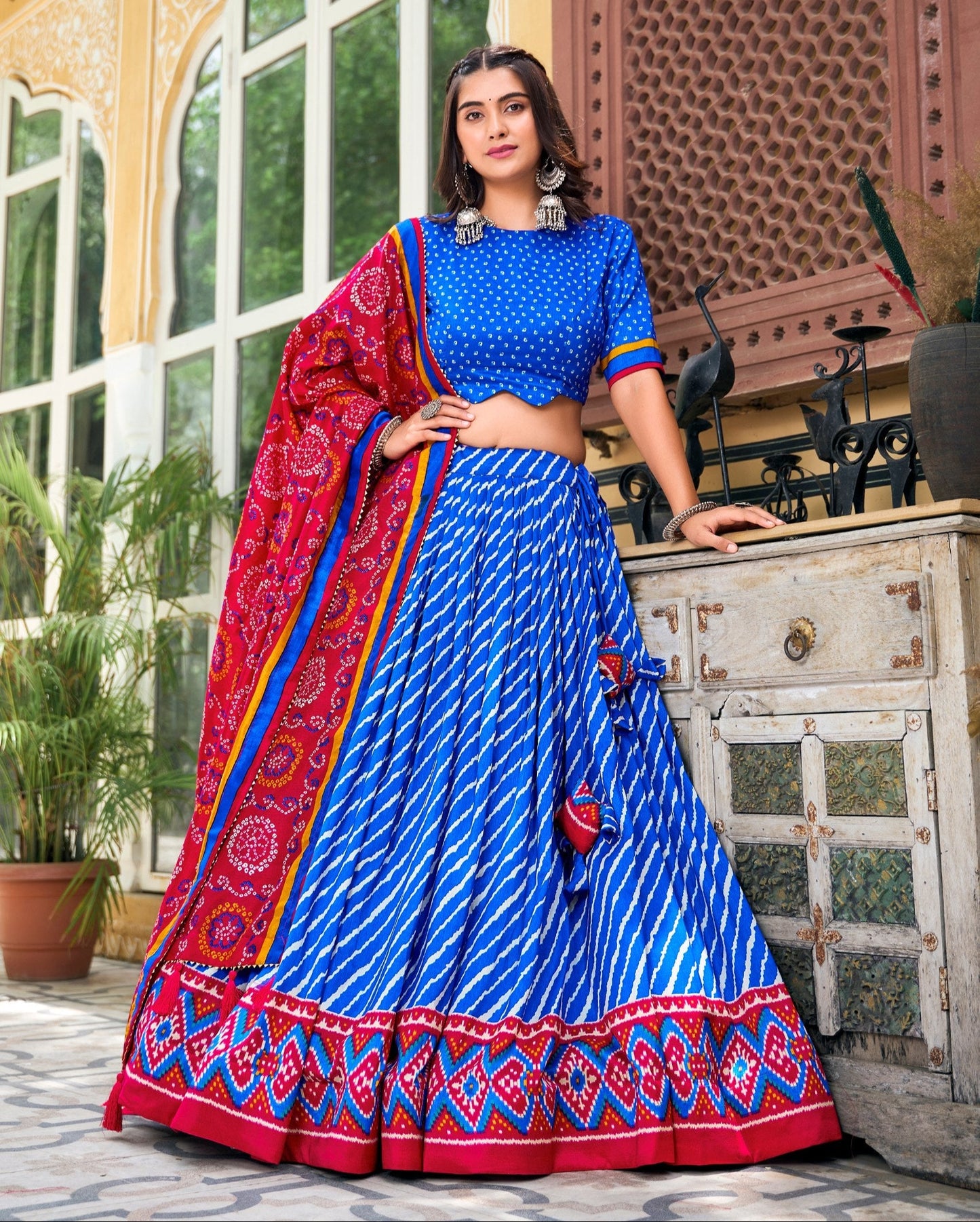 Latest Tussar Silk Leheriya Lehenga Choli