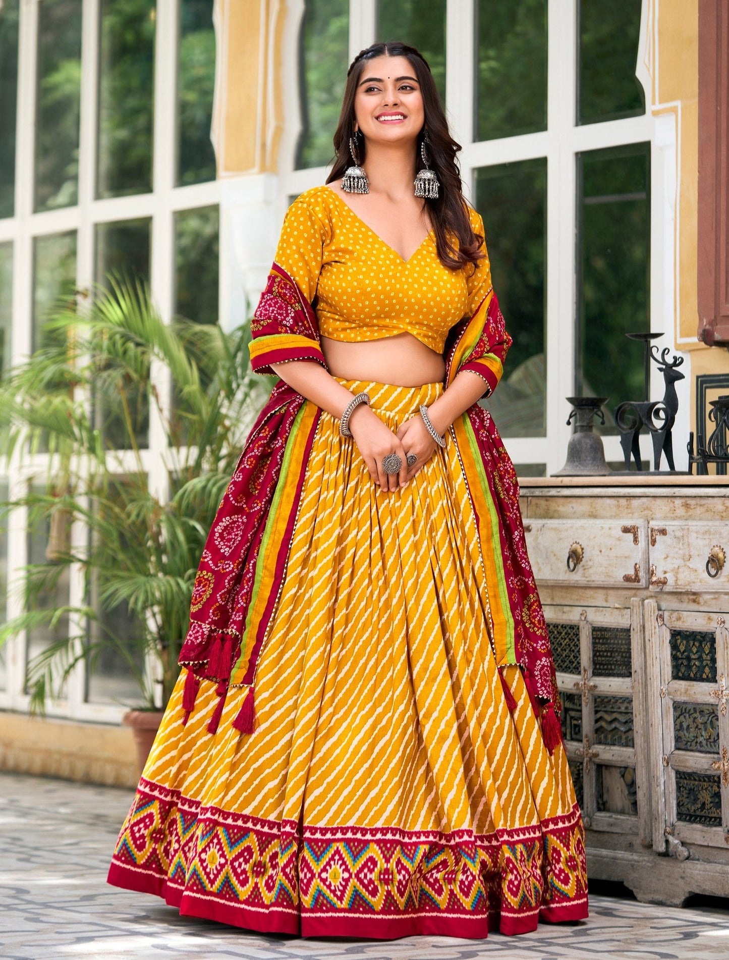 Latest Tussar Silk Leheriya Lehenga Choli