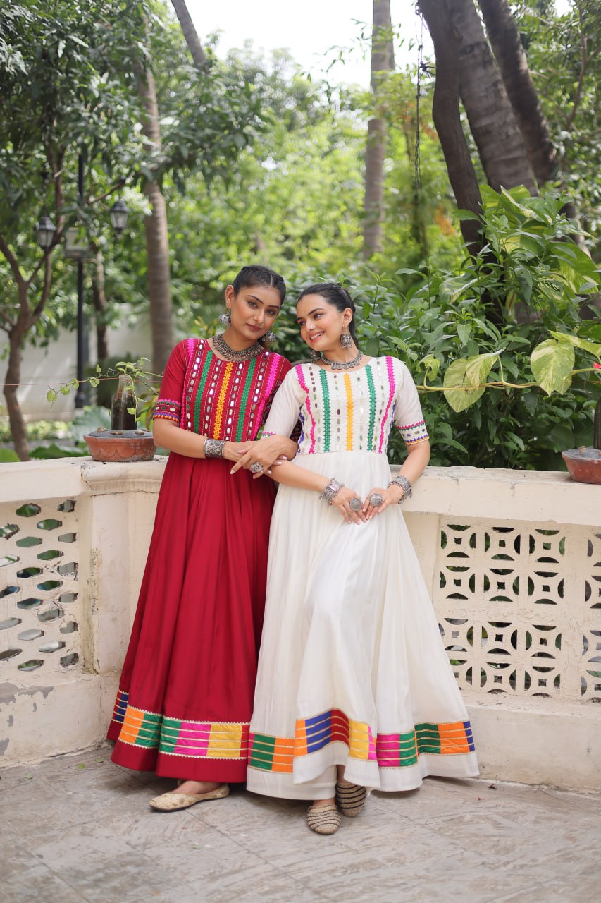 Roman with Multicolor Thread and Mirror Work Navratri Gown