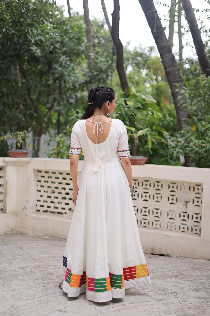 Roman with Multicolor Thread and Mirror Work Navratri Gown