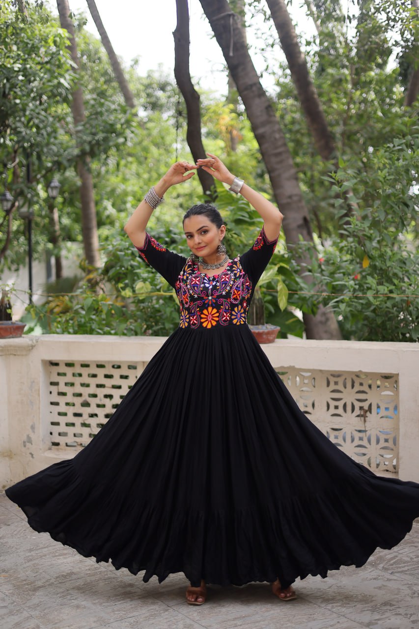 Reyon Fabric with Kutchi Gamthi Thread Work Navratri Gown