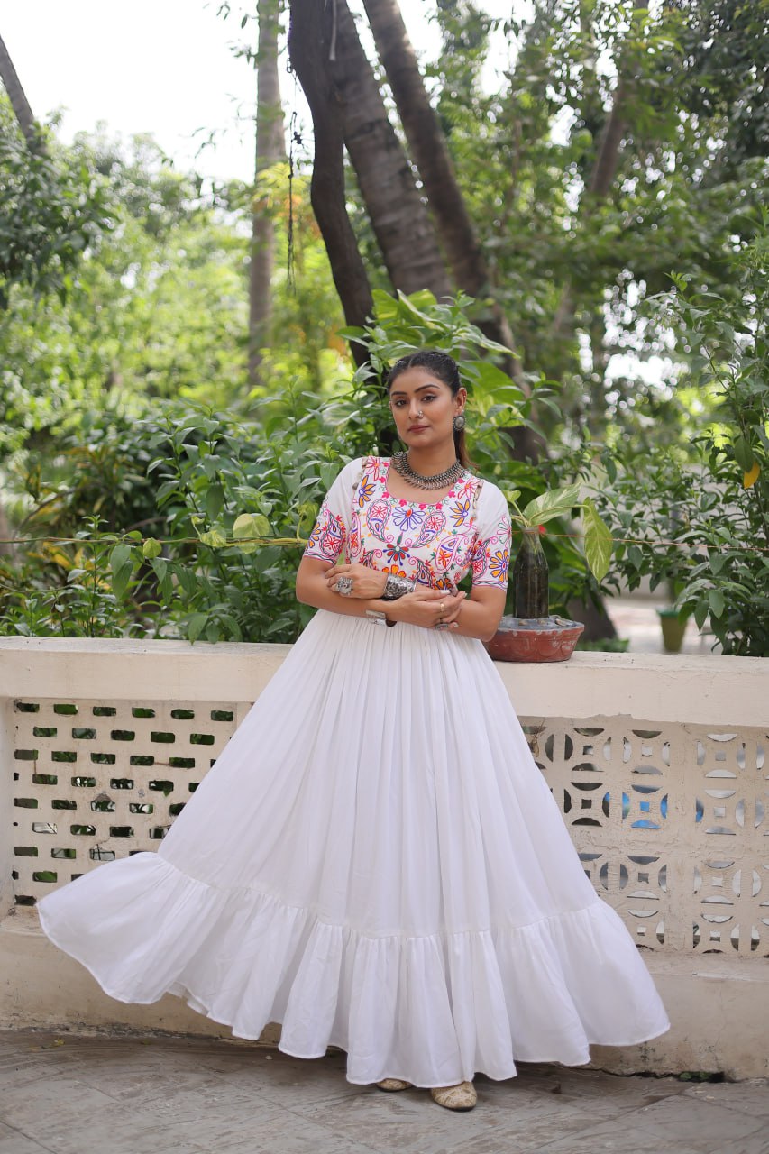 Reyon Fabric with Kutchi Gamthi Thread Work Navratri Gown