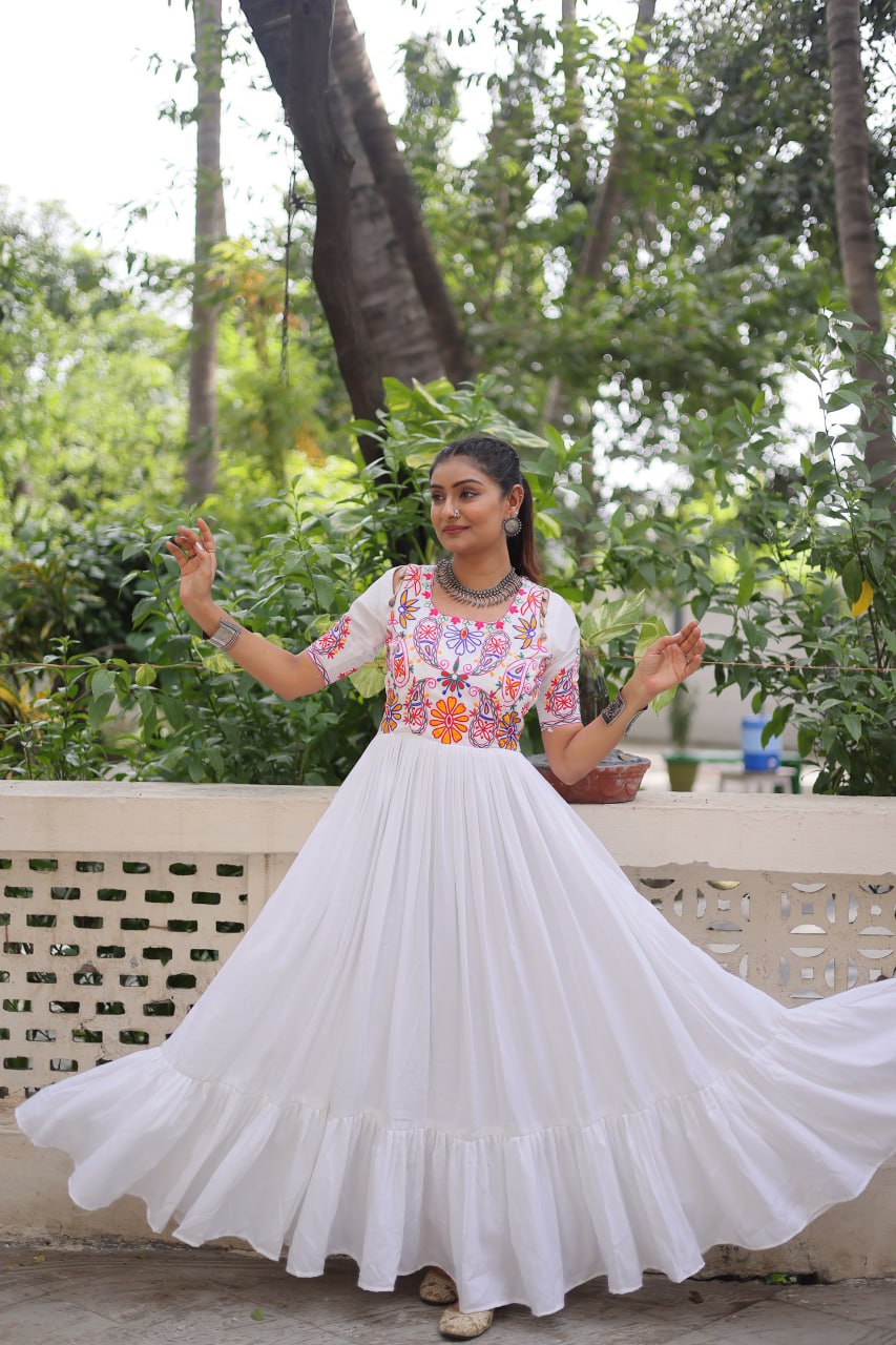 Reyon Fabric with Kutchi Gamthi Thread Work Navratri Gown