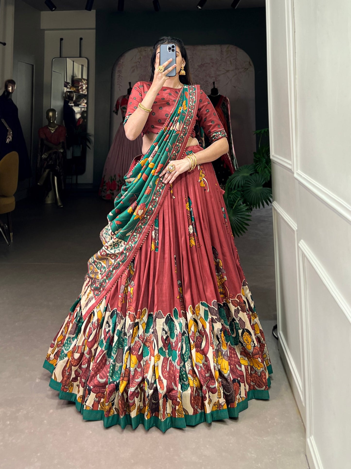 Traditional Kalamkari Print Tussar Silk Lehenga Choli