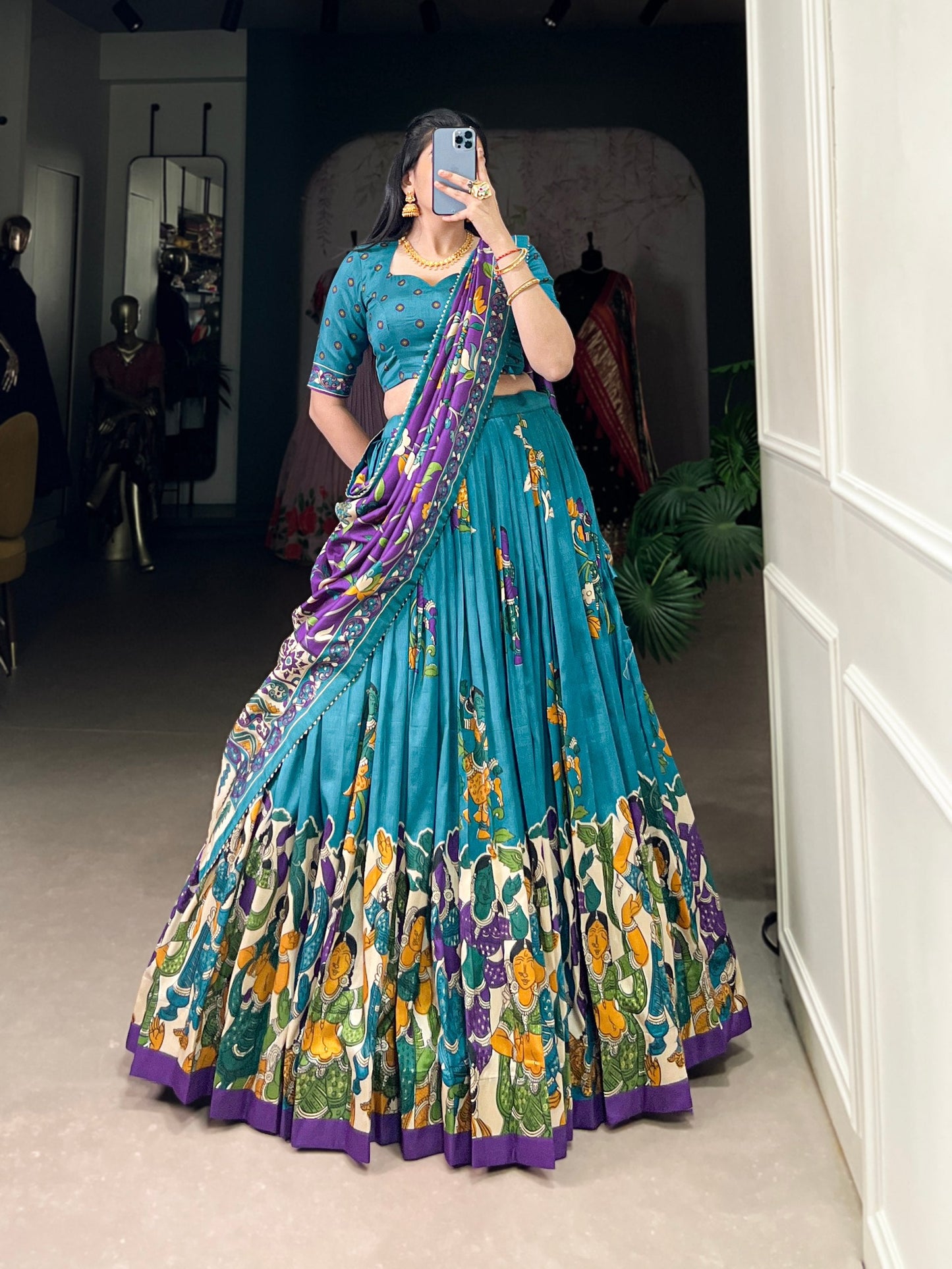 Traditional Kalamkari Print Tussar Silk Lehenga Choli