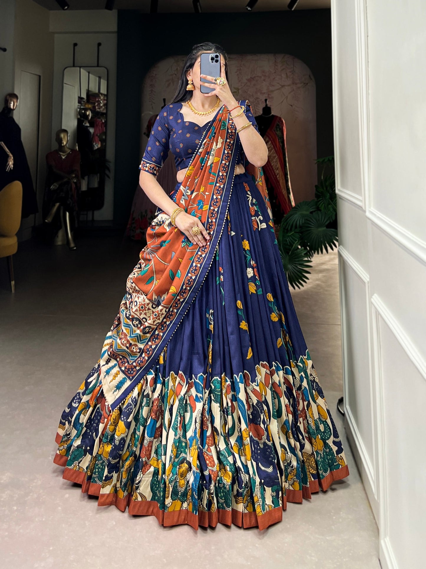 Traditional Kalamkari Print Tussar Silk Lehenga Choli