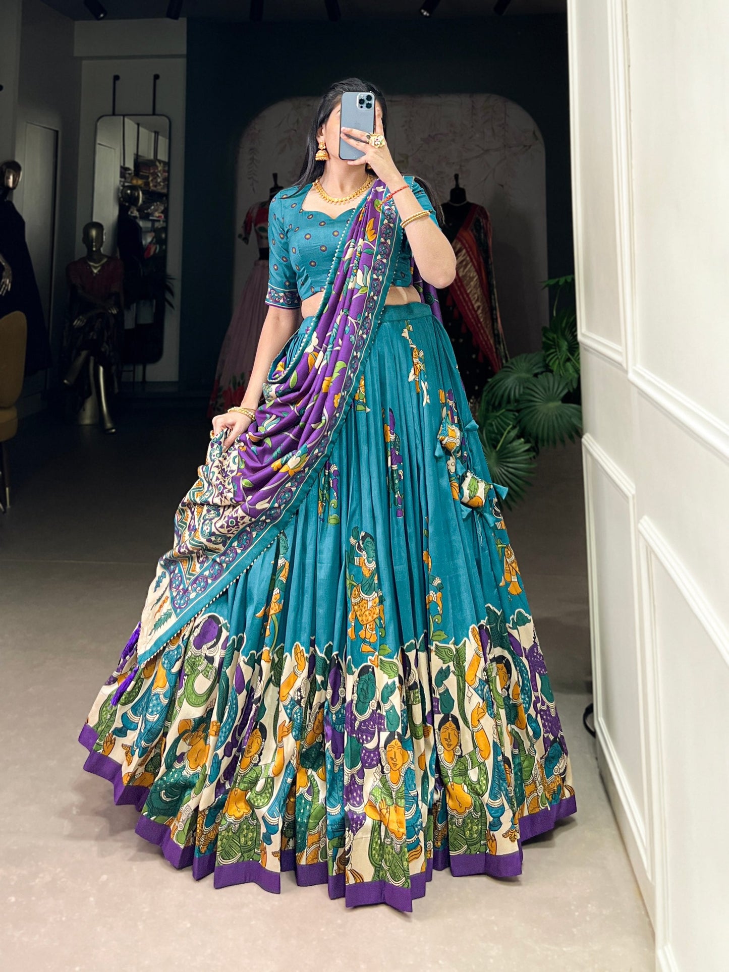Traditional Kalamkari Print Tussar Silk Lehenga Choli