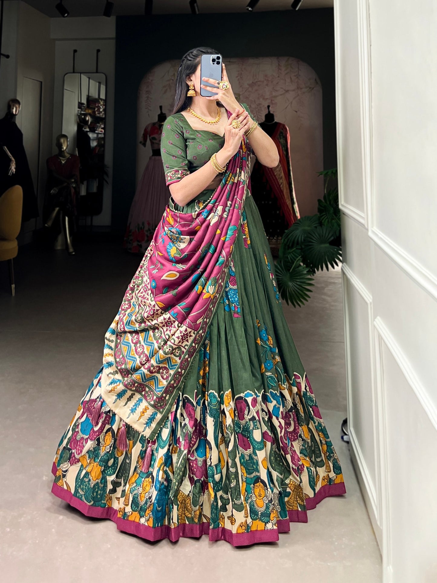 Traditional Kalamkari Print Tussar Silk Lehenga Choli