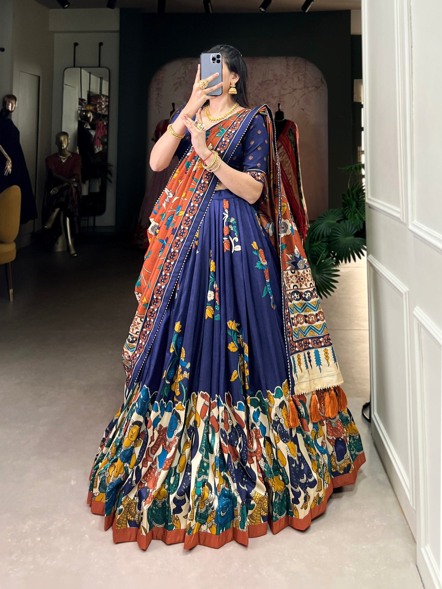 Traditional Kalamkari Print Tussar Silk Lehenga Choli