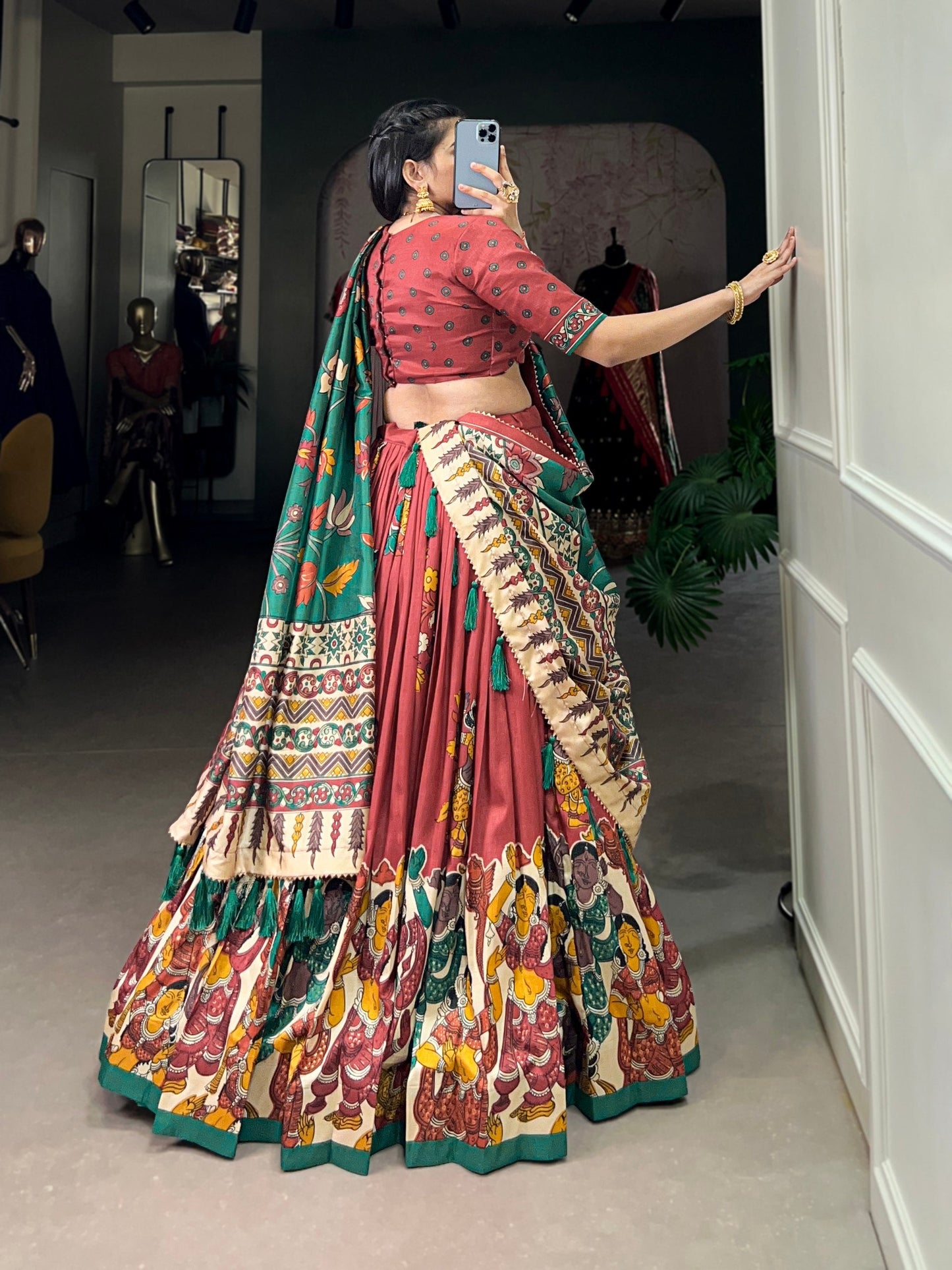 Traditional Kalamkari Print Tussar Silk Lehenga Choli