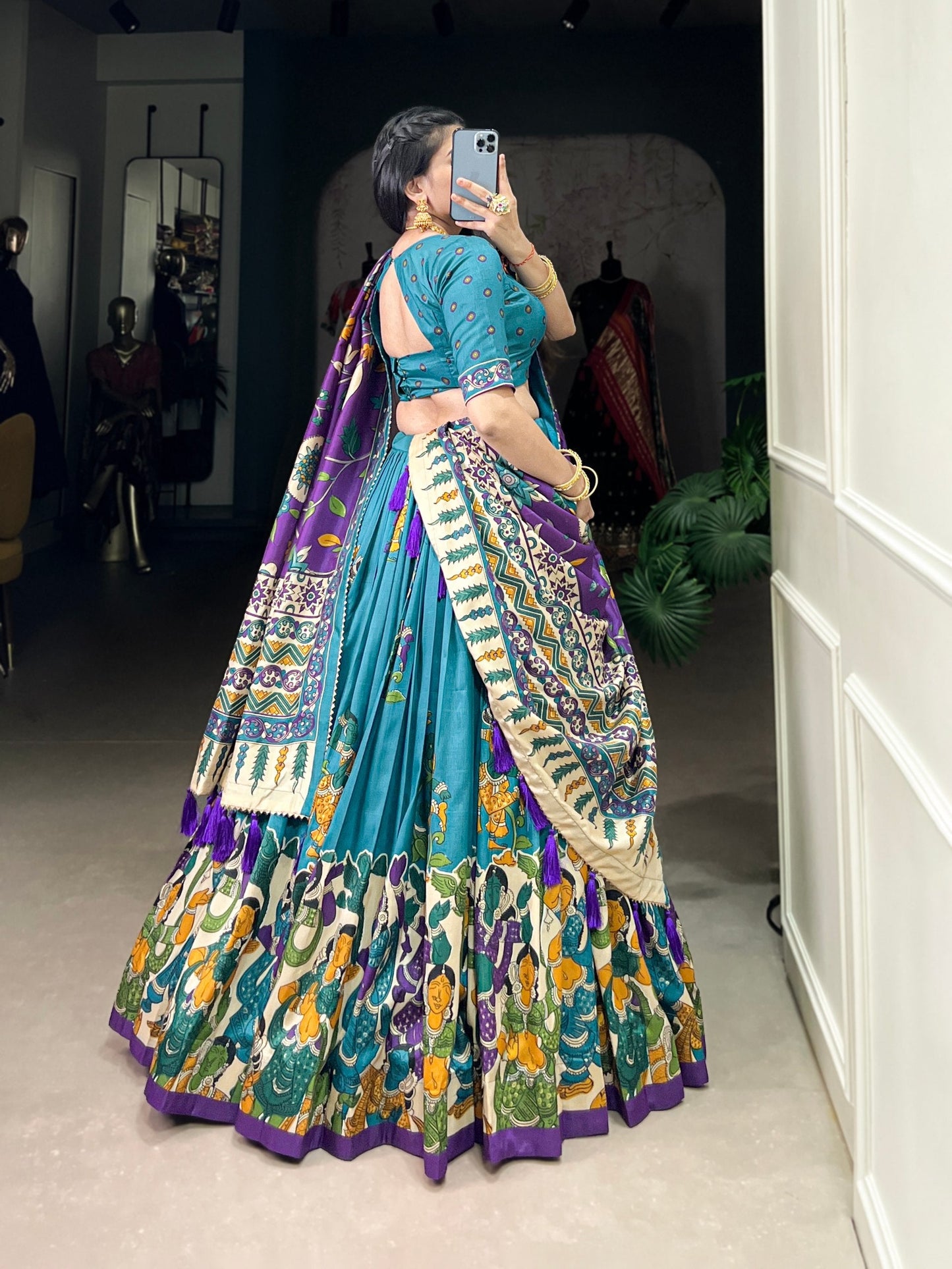 Traditional Kalamkari Print Tussar Silk Lehenga Choli