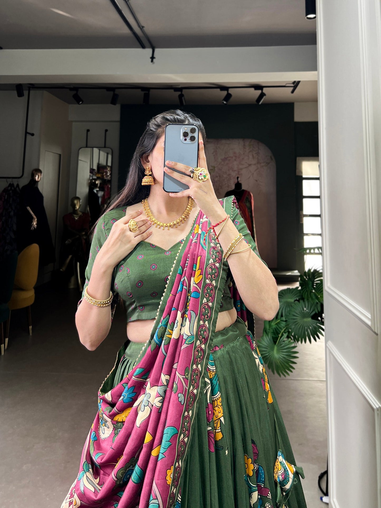 Traditional Kalamkari Print Tussar Silk Lehenga Choli