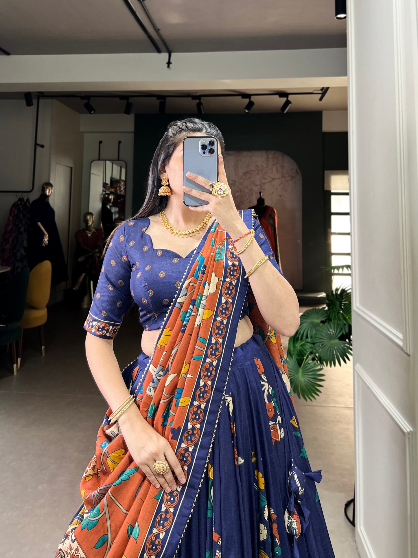 Traditional Kalamkari Print Tussar Silk Lehenga Choli