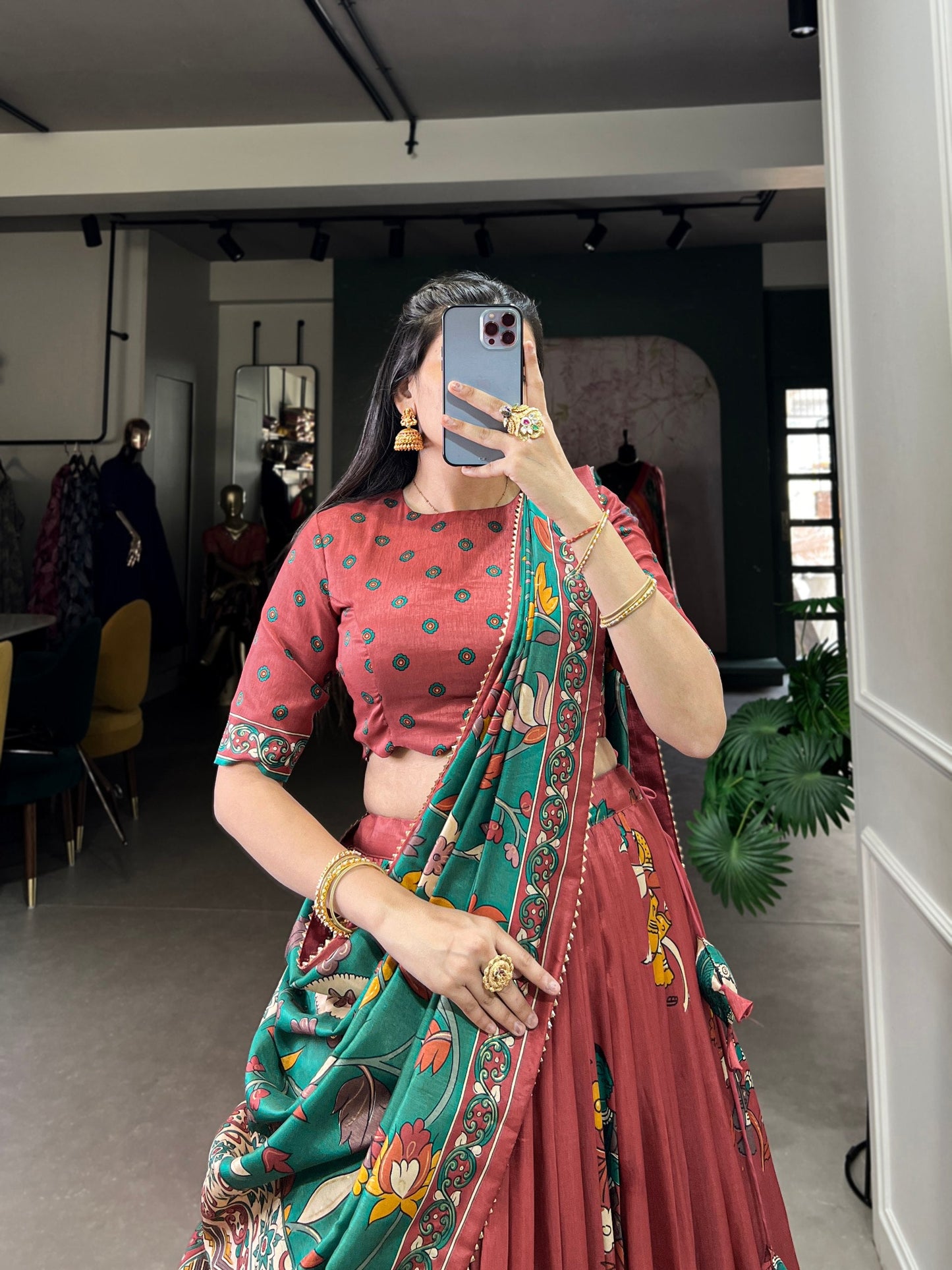 Traditional Kalamkari Print Tussar Silk Lehenga Choli