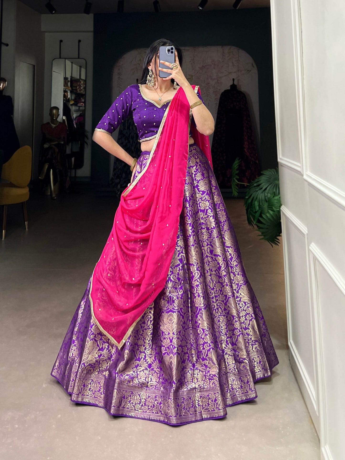 New Zari Weaving Purple Silk Lehenga Choli