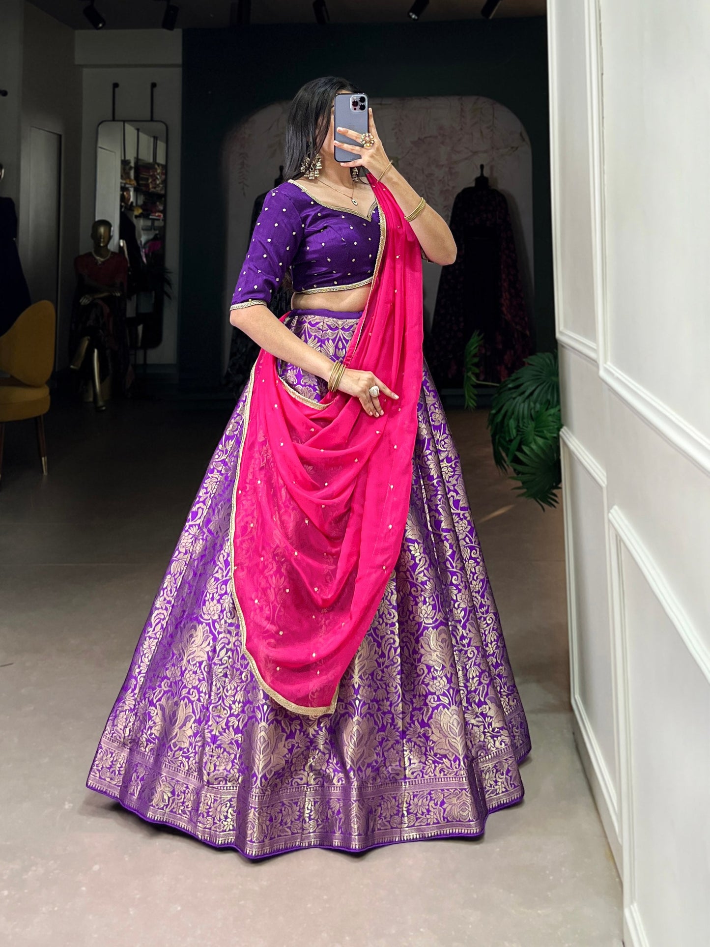 New Zari Weaving Purple Silk Lehenga Choli