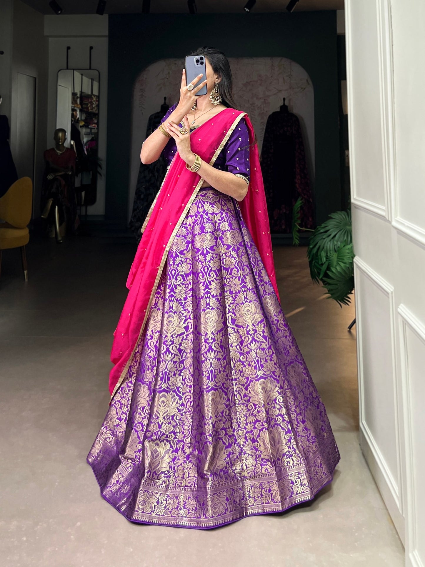 New Zari Weaving Purple Silk Lehenga Choli