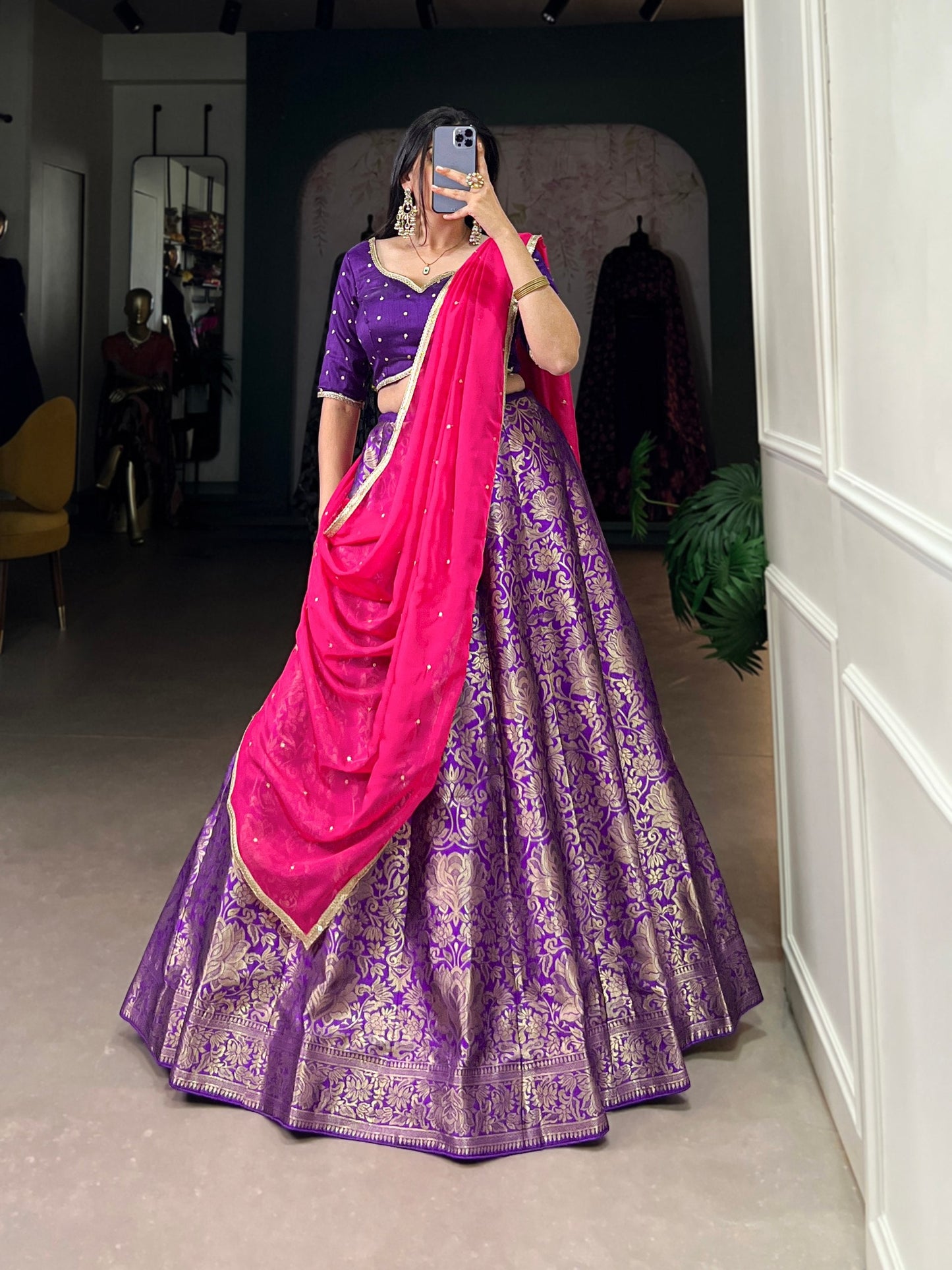New Zari Weaving Purple Silk Lehenga Choli