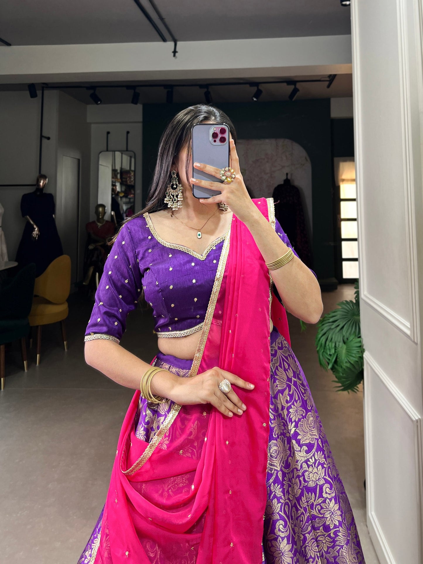 New Zari Weaving Purple Silk Lehenga Choli
