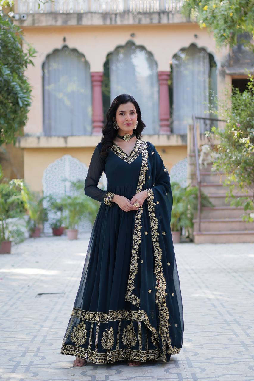 New Trending Blooming Georgette Gown with Dupatta