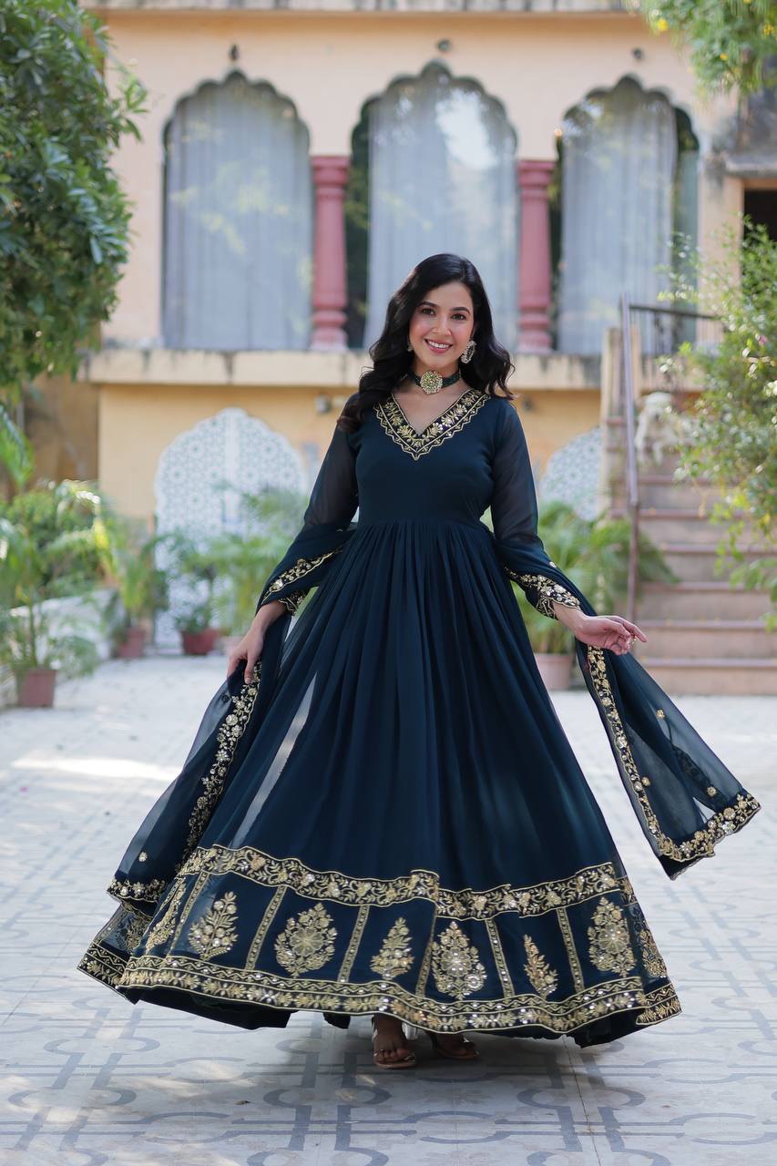 New Trending Blooming Georgette Gown with Dupatta