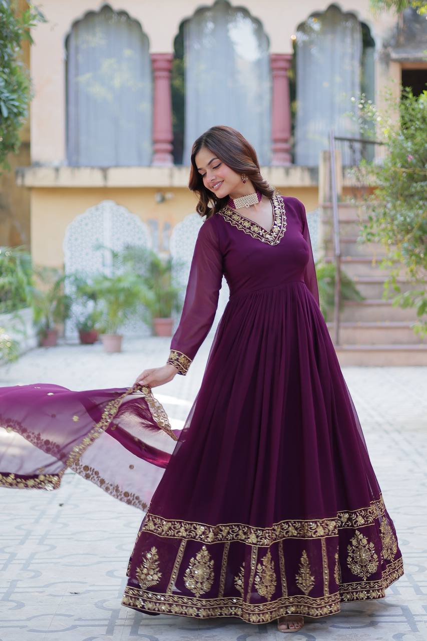 New Trending Blooming Georgette Gown with Dupatta