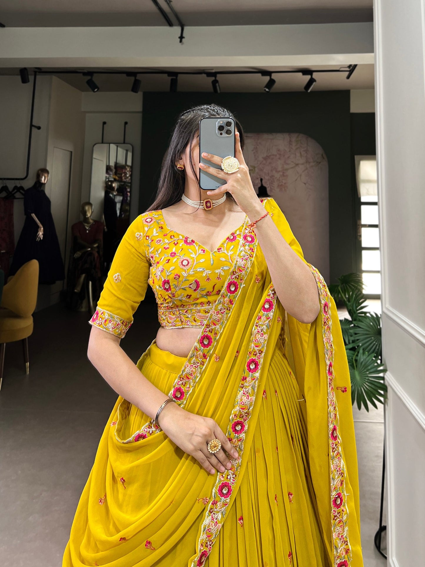 Haldi Function Embroidery & Sequence Yellow Lehenga Choli