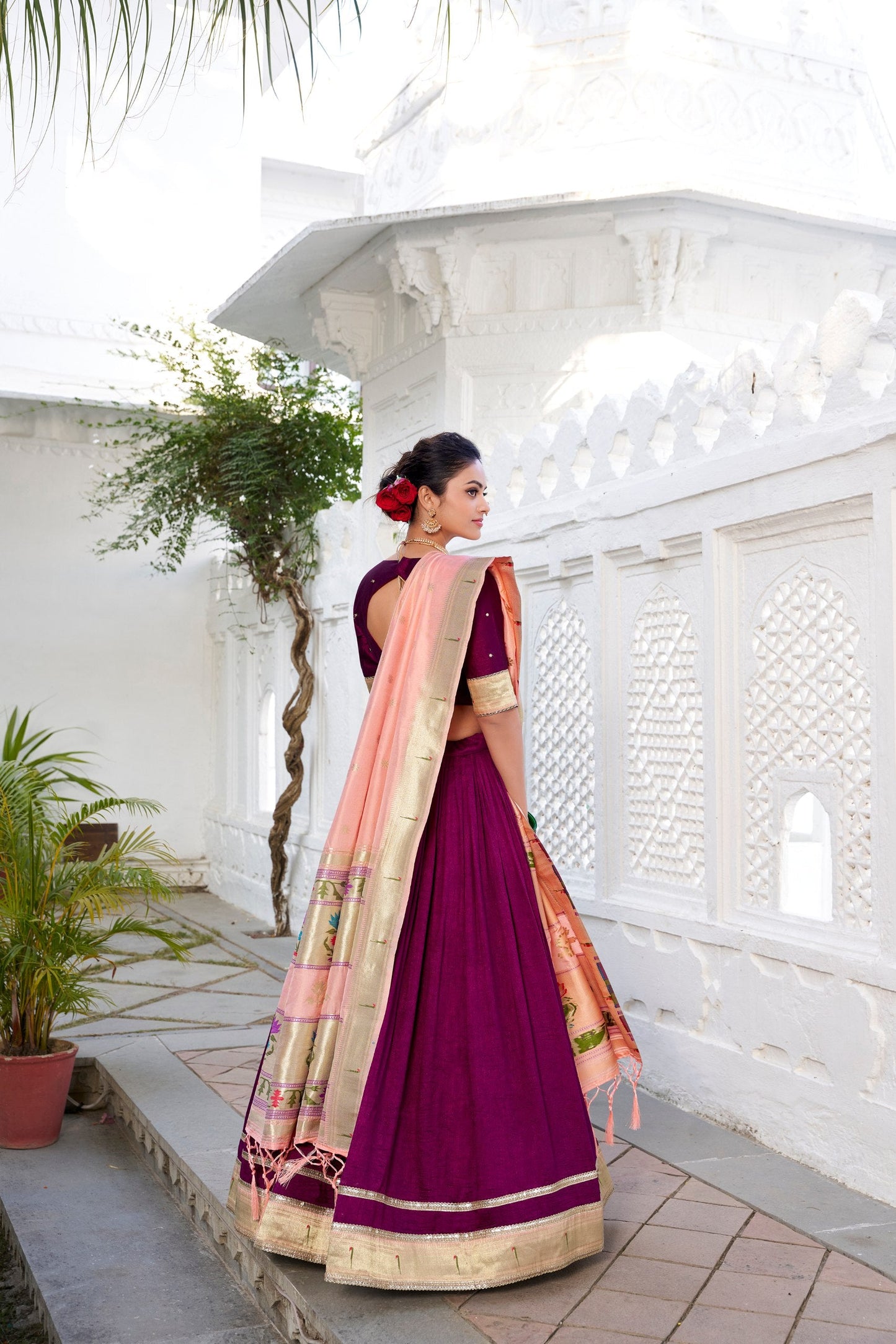 Traditional Wine Color Silk Paithani Lehenga Choli