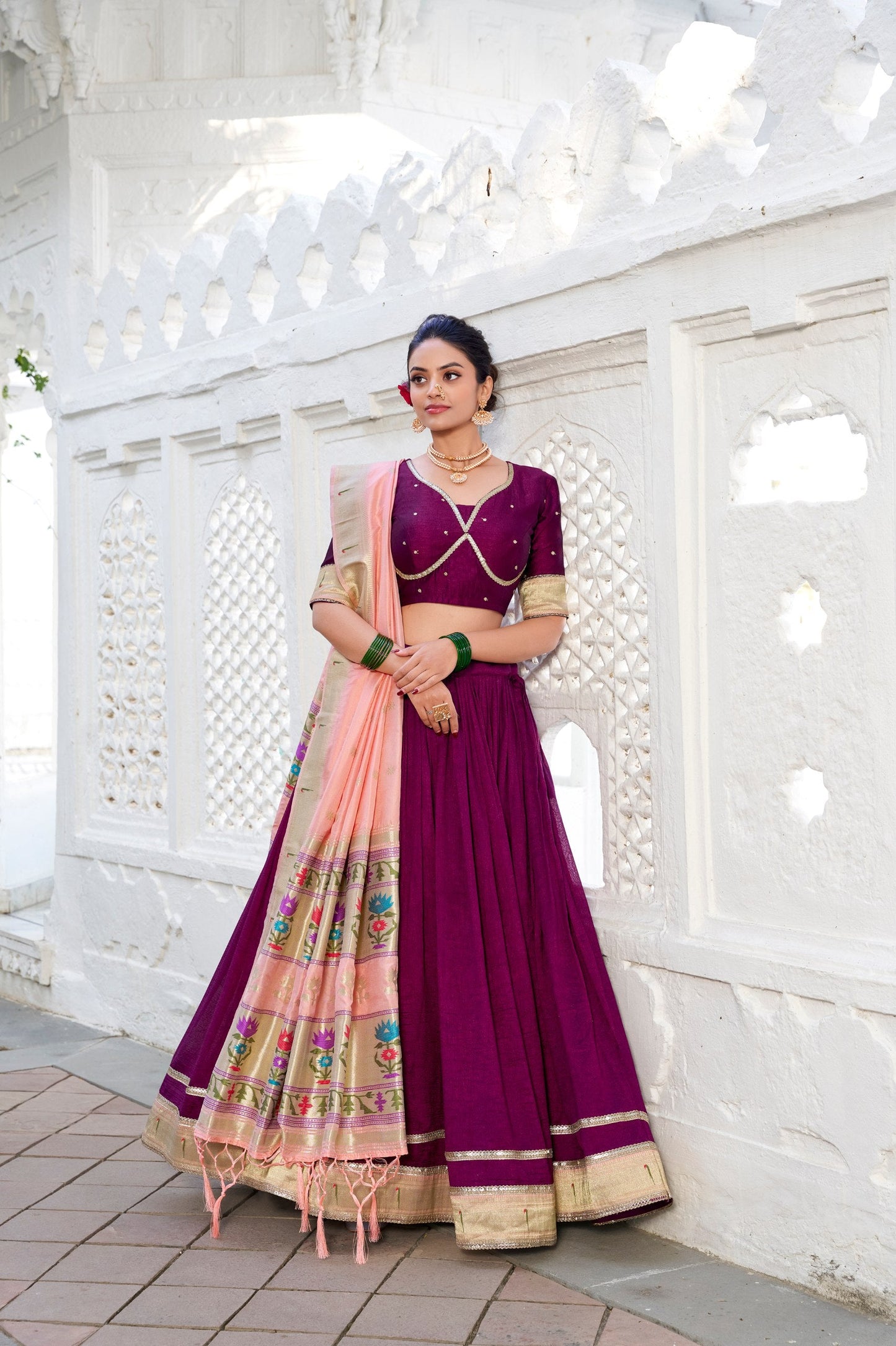 Traditional Wine Color Silk Paithani Lehenga Choli