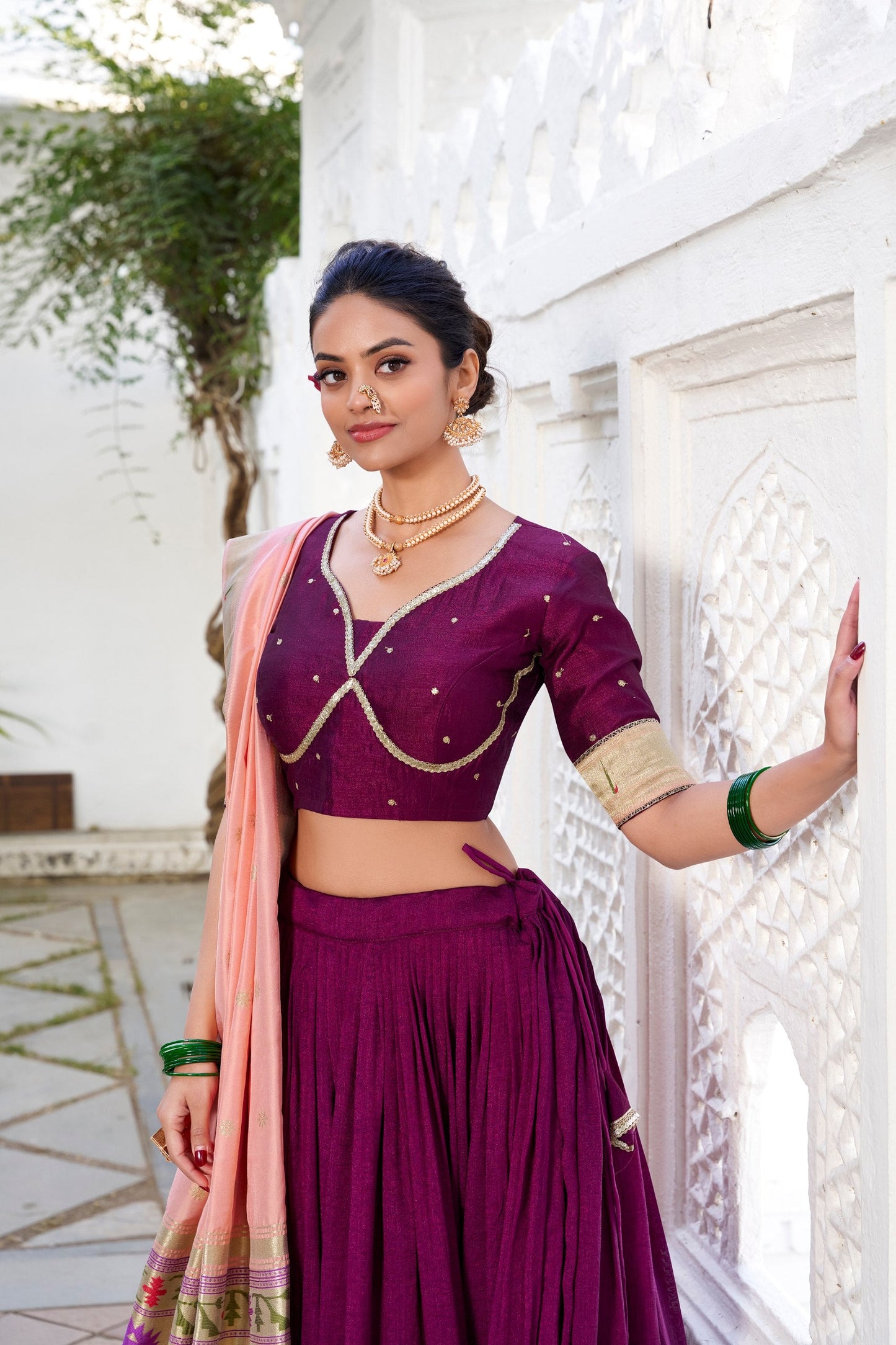 Traditional Wine Color Silk Paithani Lehenga Choli