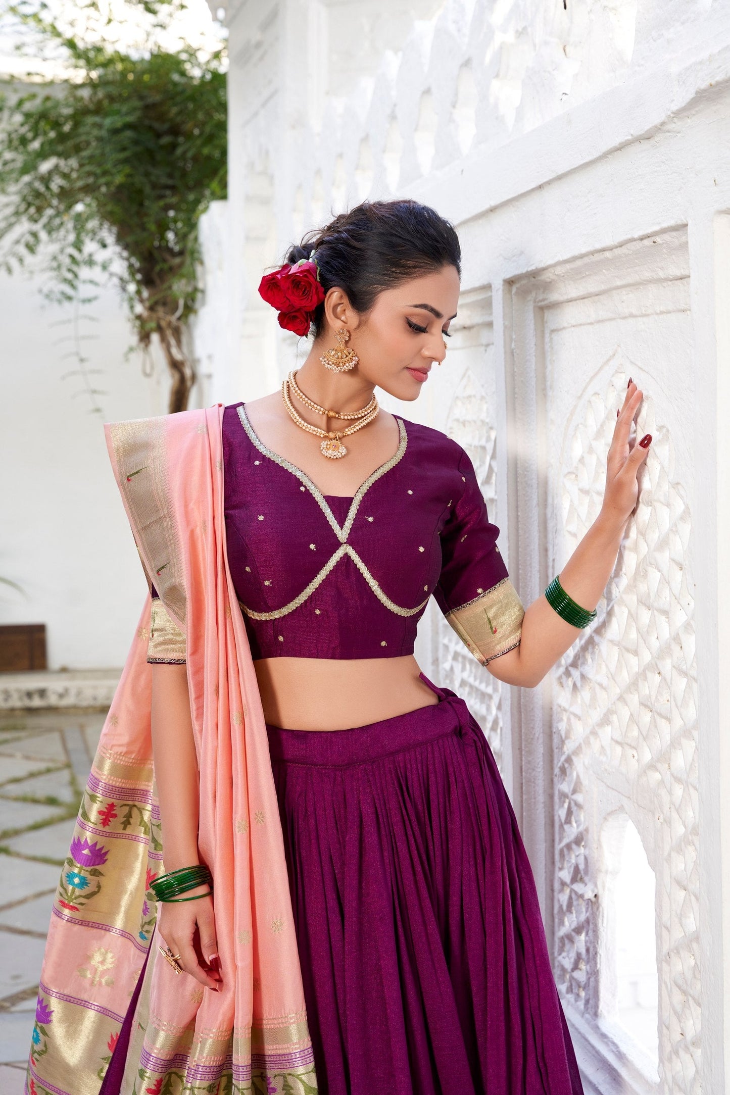 Traditional Wine Color Silk Paithani Lehenga Choli