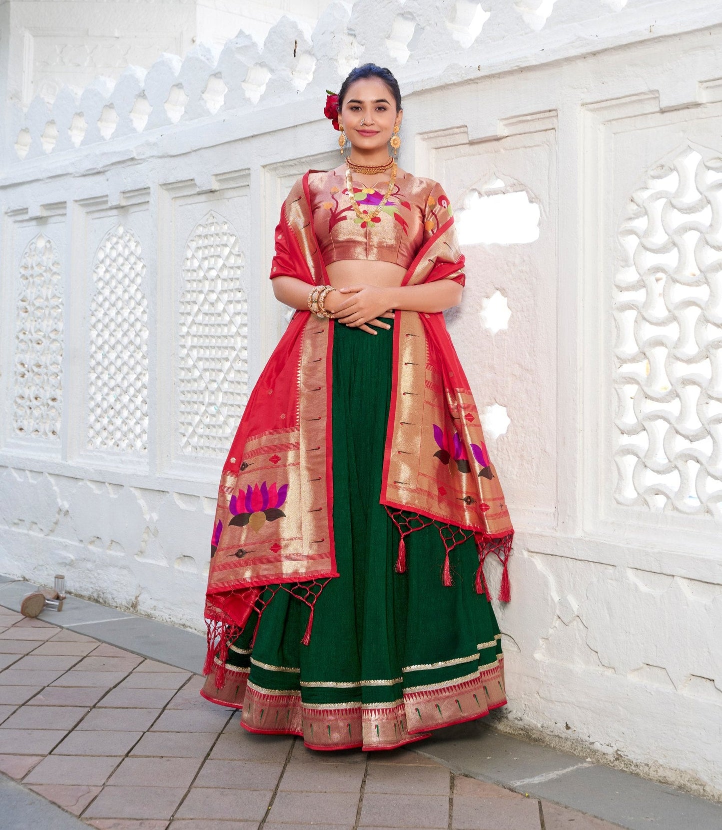 Traditional Green Color Paithani Silk Lehenga Choli