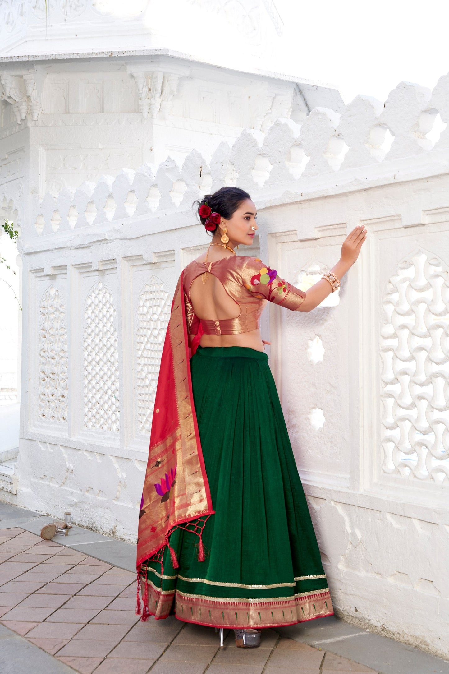 Traditional Green Color Paithani Silk Lehenga Choli