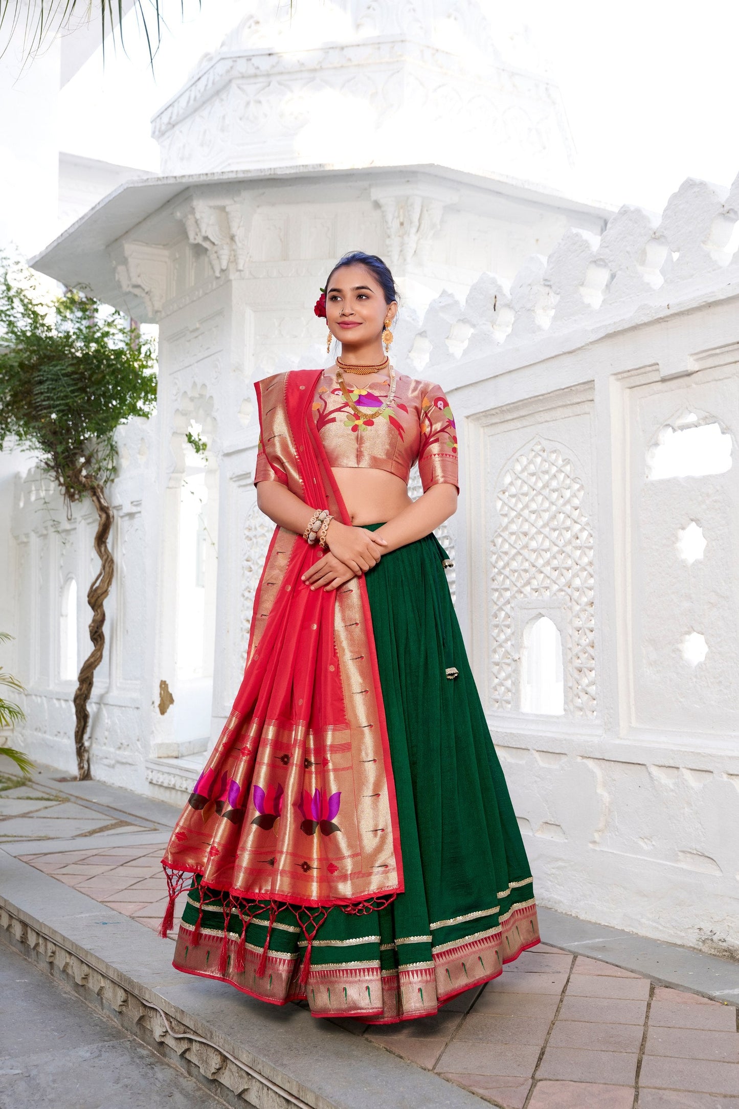 Traditional Green Color Paithani Silk Lehenga Choli