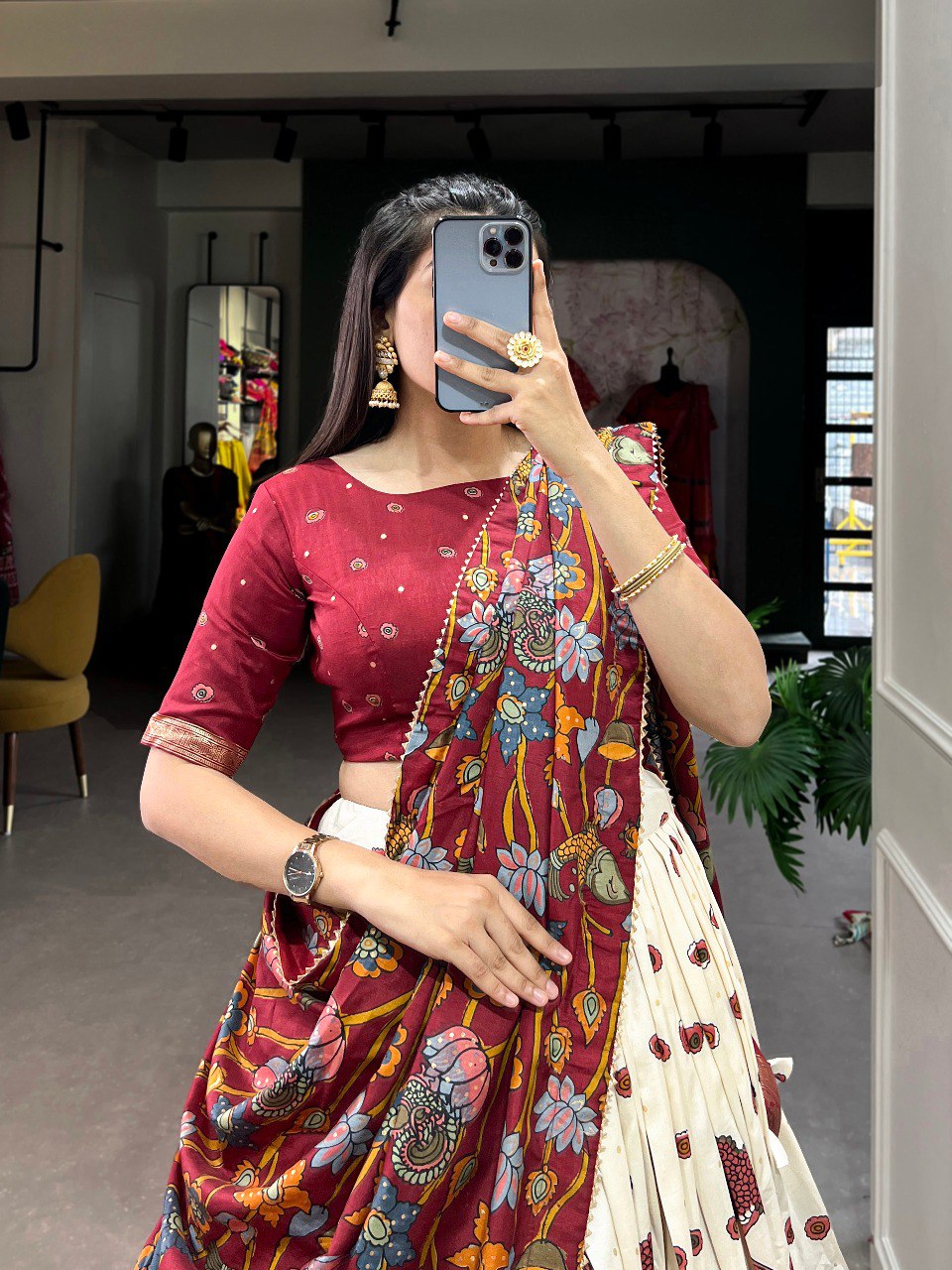 Trending Kalamkari Print Foil Work Lehenga Choli