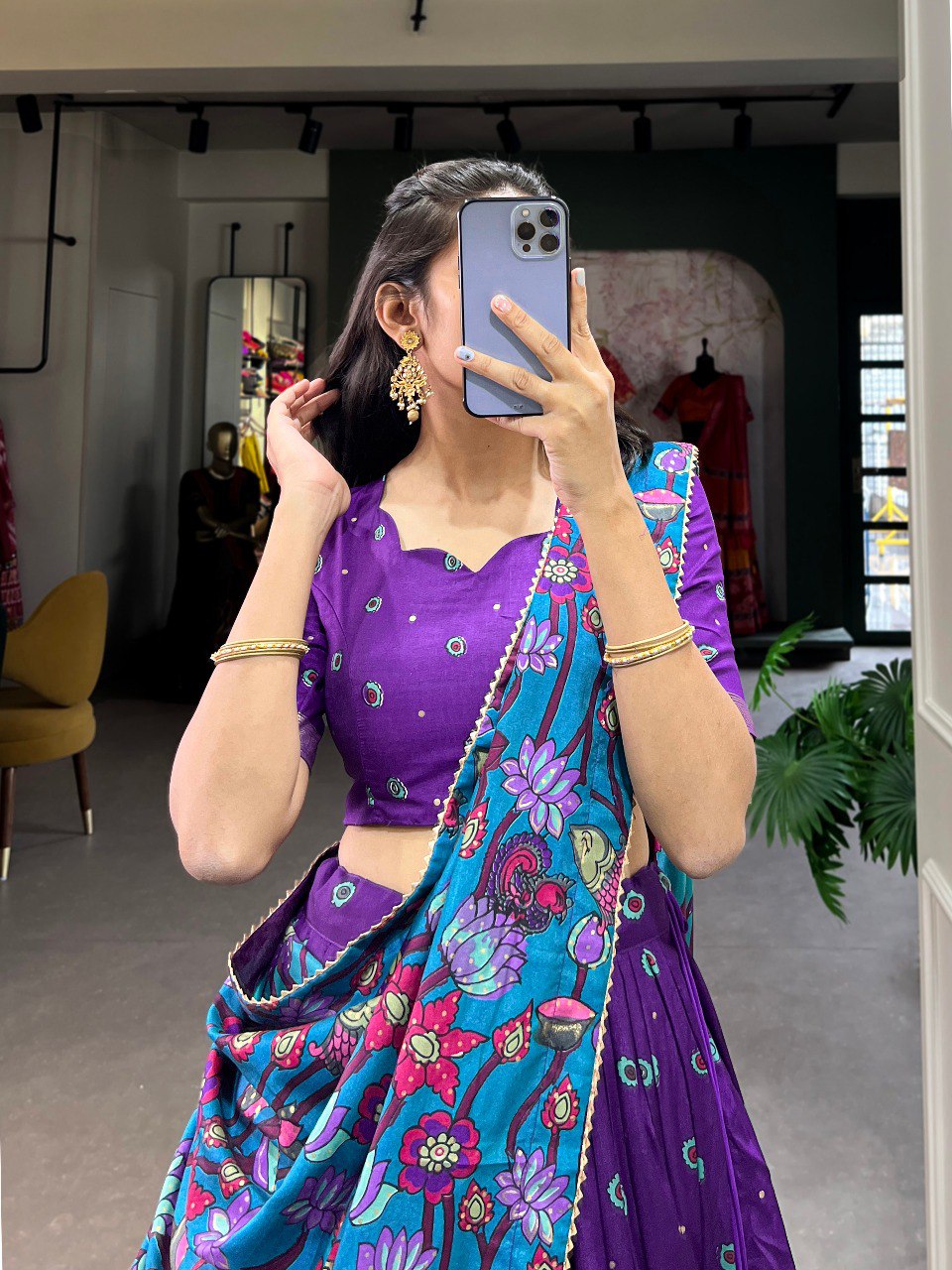 Trending Kalamkari Print Foil Work Lehenga Choli
