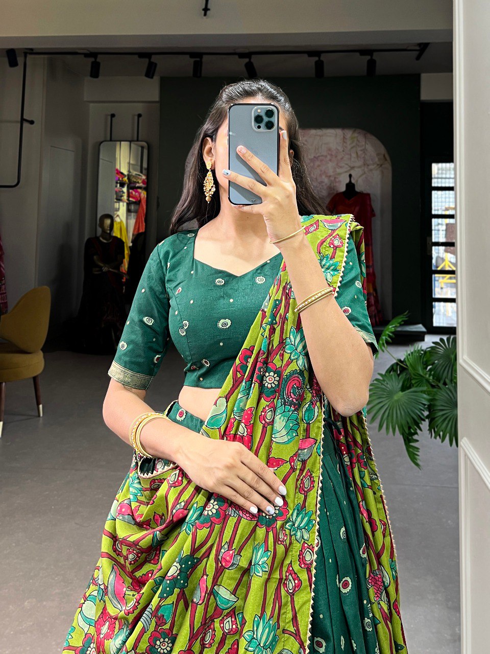 Trending Kalamkari Print Foil Work Lehenga Choli