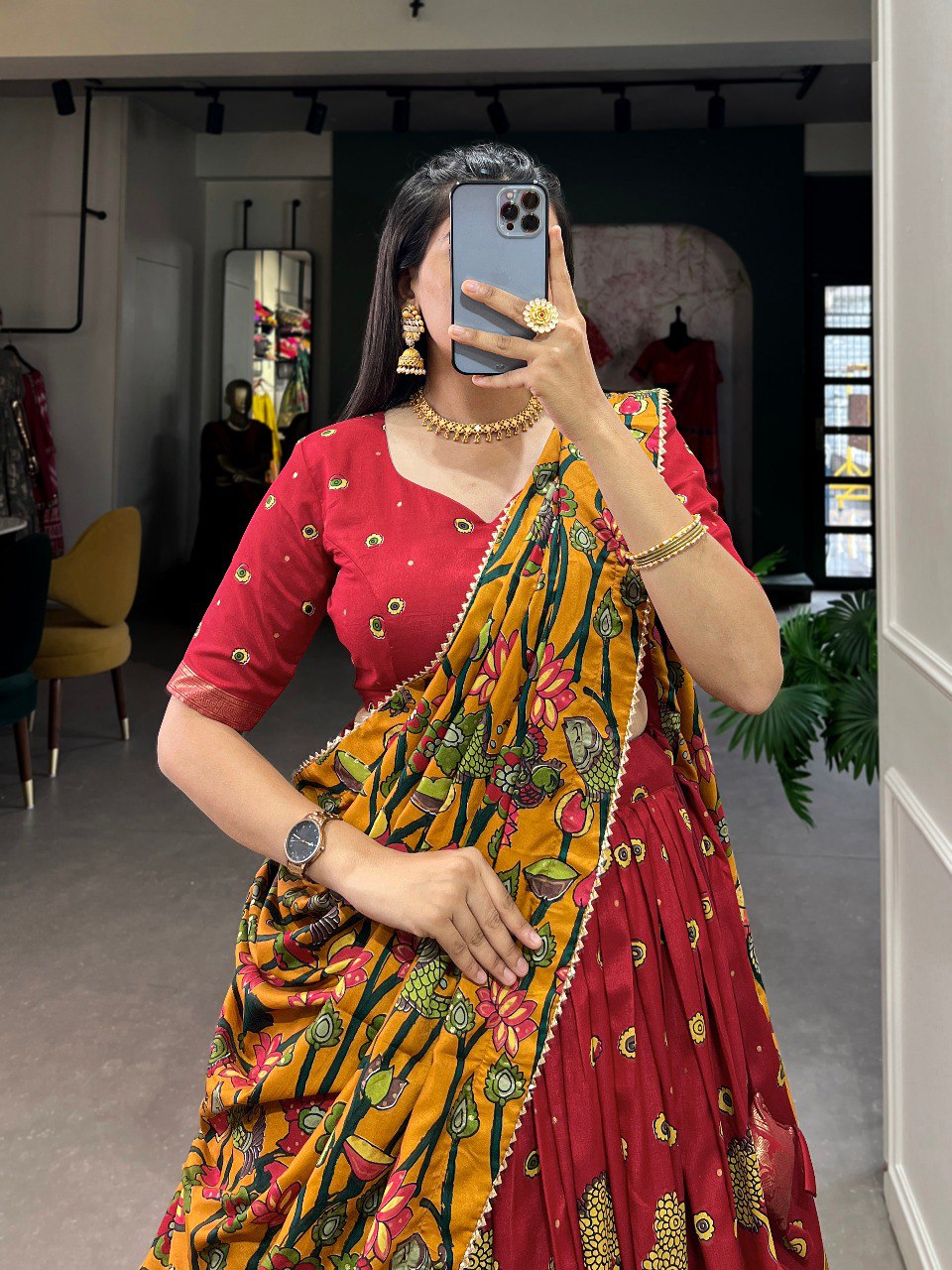 Trending Kalamkari Print Foil Work Lehenga Choli